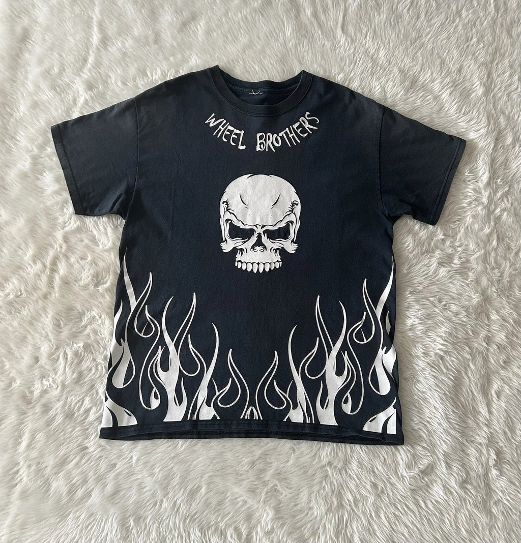 Flaming Skull Men L/XL Black White Y2K Style - Adult & Kids T-Shirts, Sweatshirts & Hoodies apparel design preview 1