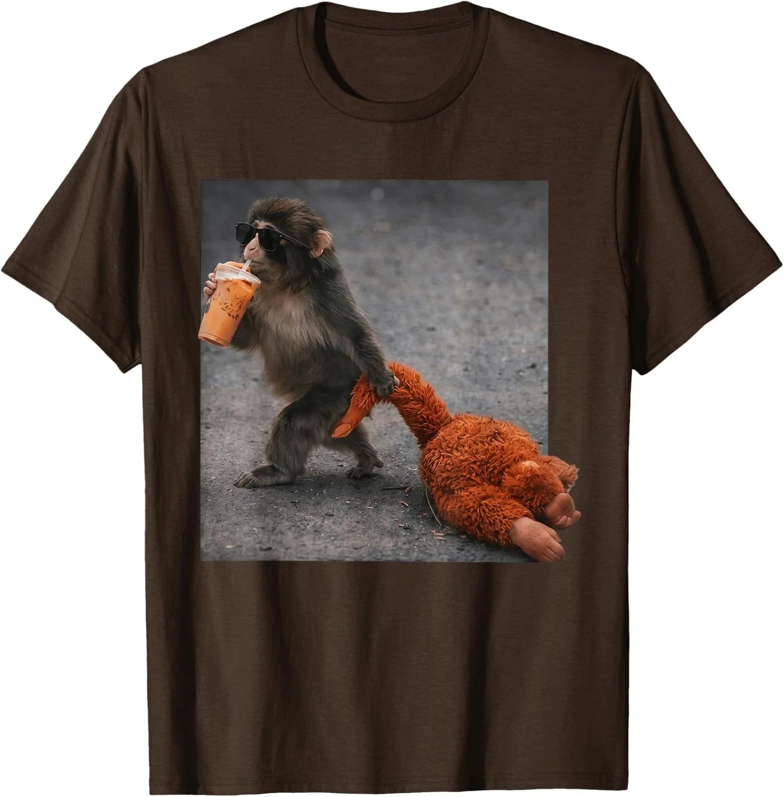 Retro Baby Monkey Punch Drinking Iced Coffee - Adult & Kids T-Shirts, Sweatshirts & Hoodies apparel design preview 1