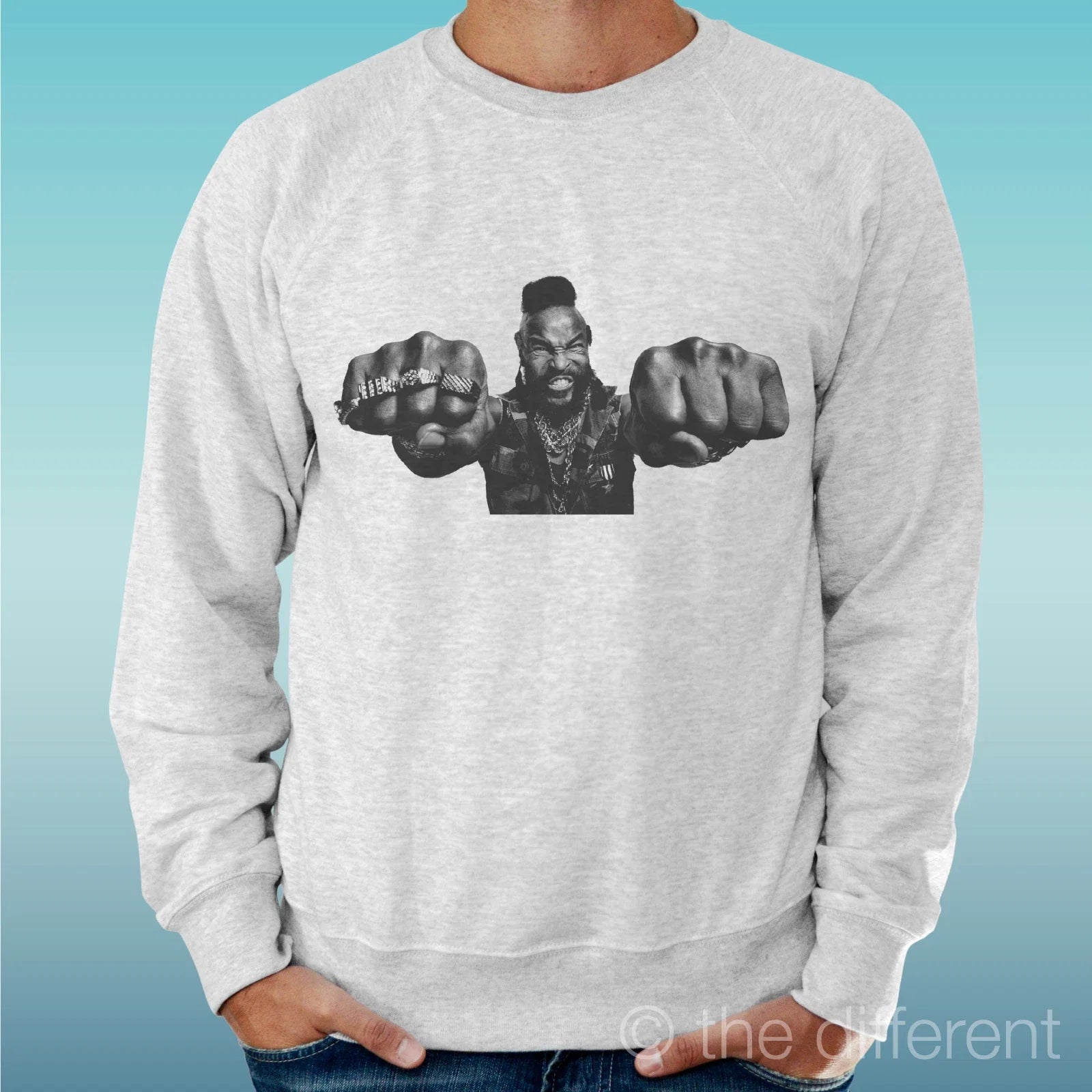 Felpa Man Light Sweater Grey Mr.T Punching Vintage - Adult & Kids T-Shirts, Sweatshirts & Hoodies apparel design preview 1