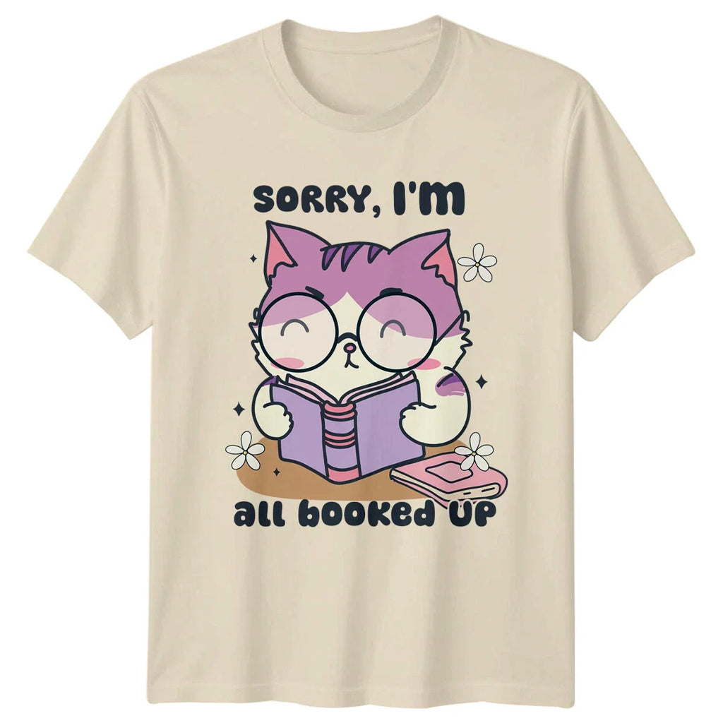 Sorry, I'm All Booked Up Cat Reading Cute Book Lover - Adult & Kids T-Shirts, Sweatshirts & Hoodies apparel design preview 1