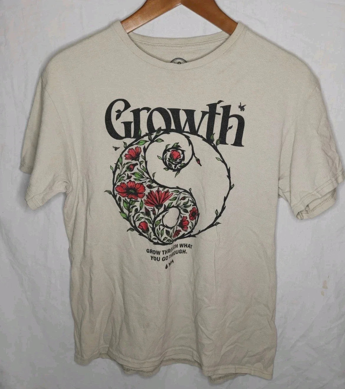 Growth Yin Yang Floral Graphic Mens M Cream Boho - Adult & Kids T-Shirts, Sweatshirts & Hoodies apparel design preview 1