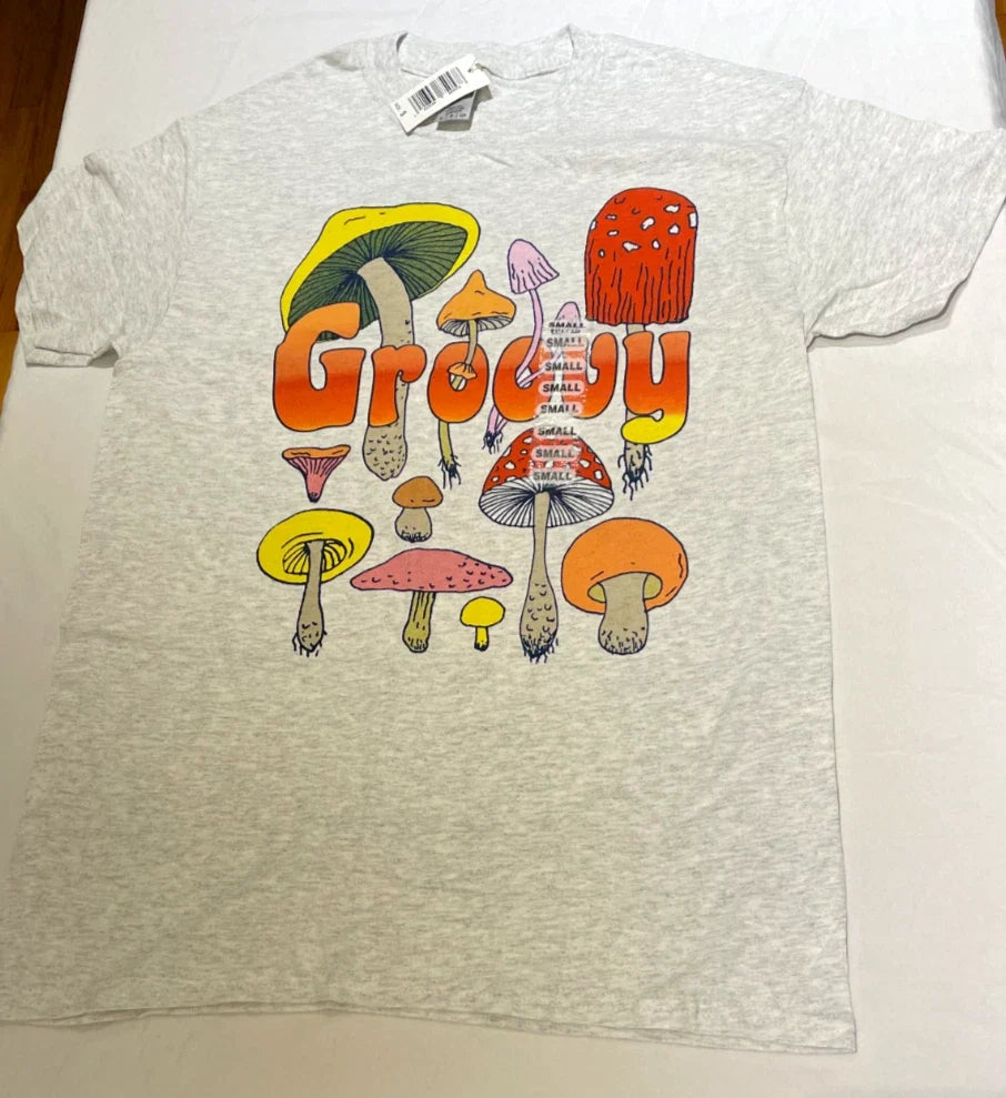 Groovy Mushrooms Cool Multi Color Graphic on Gray - Adult & Kids T-Shirts, Sweatshirts & Hoodies apparel design preview 1