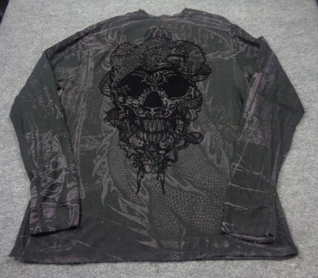 Affliction Thermal Men XL Gray Skull Snake Distressed - Adult & Kids T-Shirts, Sweatshirts & Hoodies apparel design preview 1