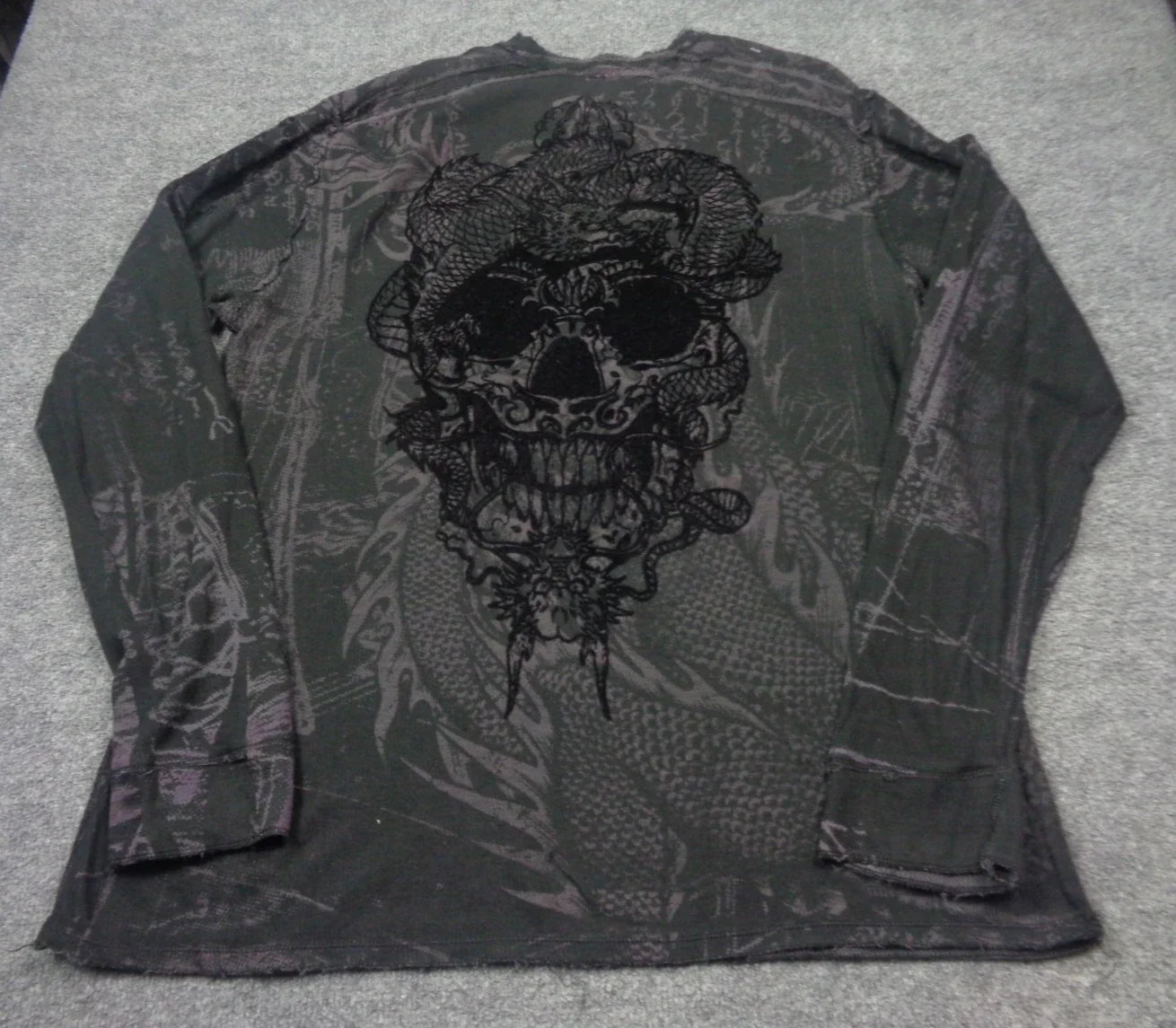 Affliction Thermal Men XL Gray Skull Snake Distressed - Adult & Kids T-Shirts, Sweatshirts & Hoodies apparel design preview 1