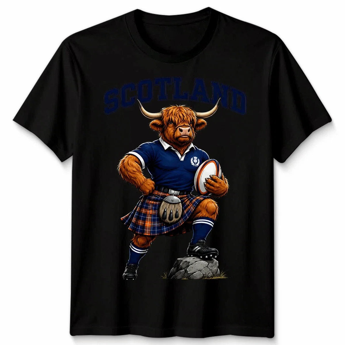 Scottish Highland Cow Scotland Fans Rugby Graphic - Adult & Kids T-Shirts, Sweatshirts & Hoodies apparel design preview 1