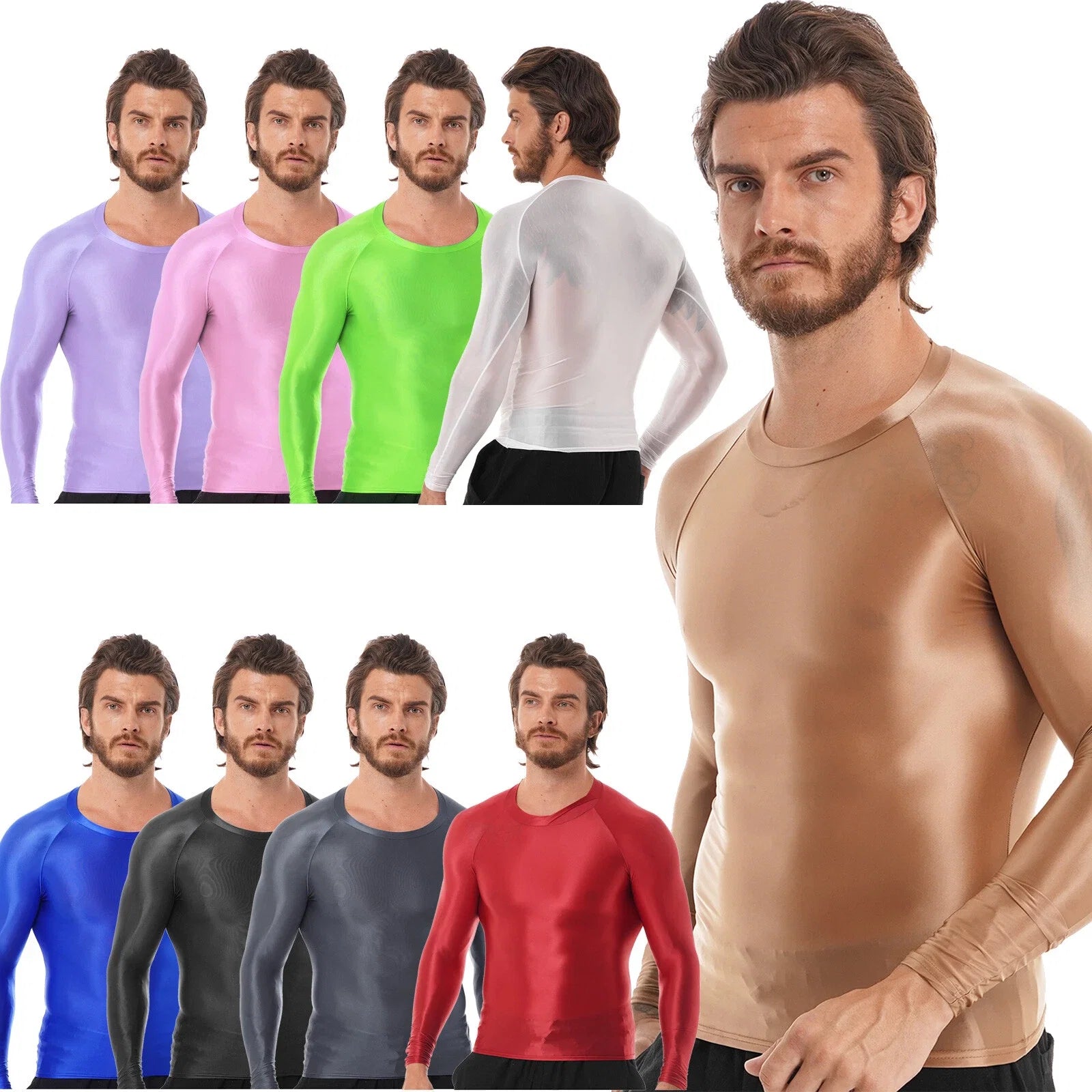 Mens Shiny Oil Sports Tops Yoga Compression Workout - Adult & Kids T-Shirts, Sweatshirts & Hoodies apparel design preview 1