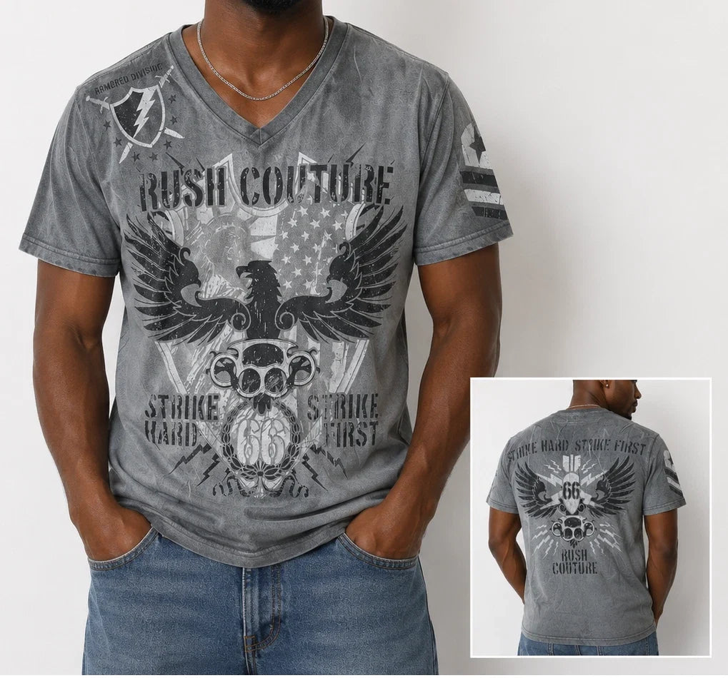Rush Couture Men's Unisex V-neck Grey White Graphic - Adult & Kids T-Shirts, Sweatshirts & Hoodies apparel design preview 1