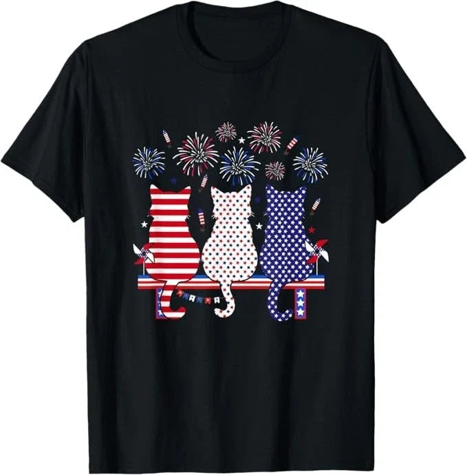 Red Blue White Three Cute Cats 4th of July US Flag - Adult & Kids T-Shirts, Sweatshirts & Hoodies apparel design preview 1