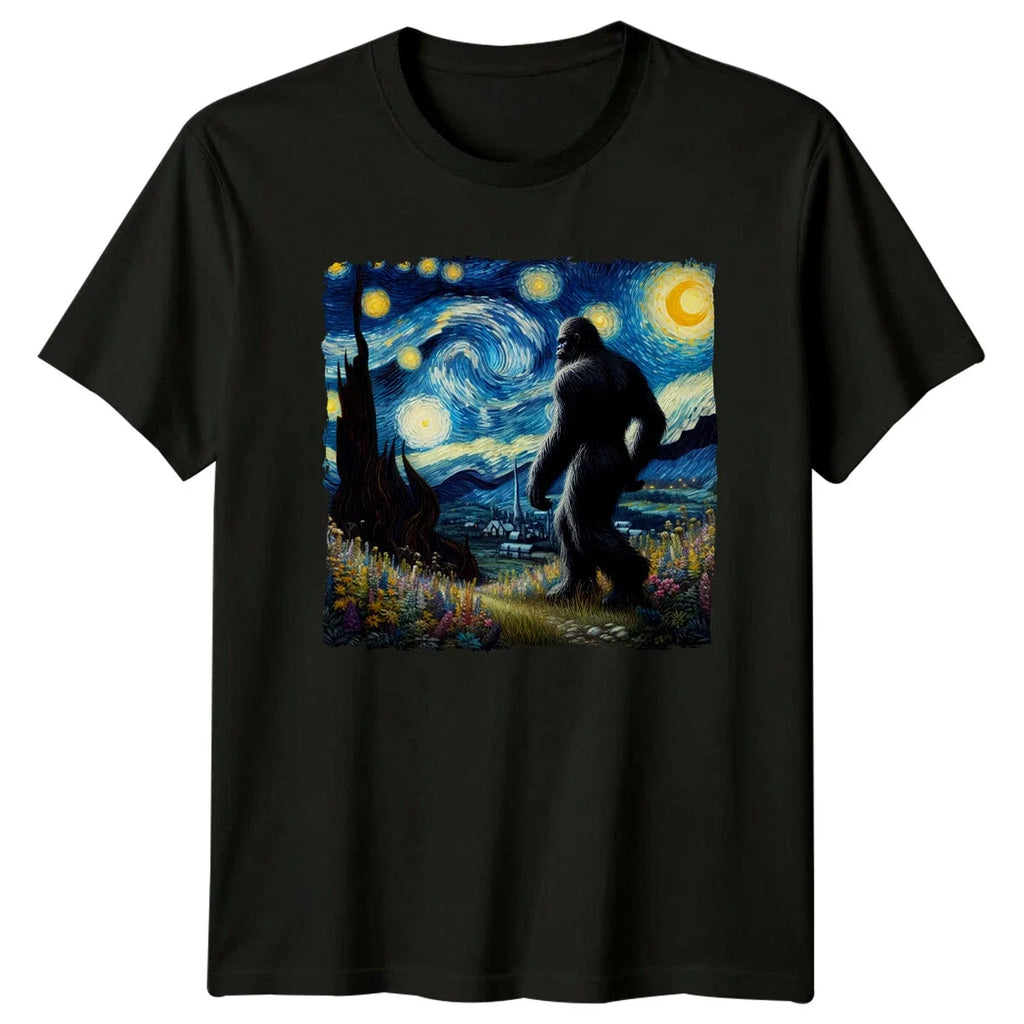 Bigfoot Starry Night Parody Art Funny Sasquatch - Adult & Kids T-Shirts, Sweatshirts & Hoodies apparel design preview 1