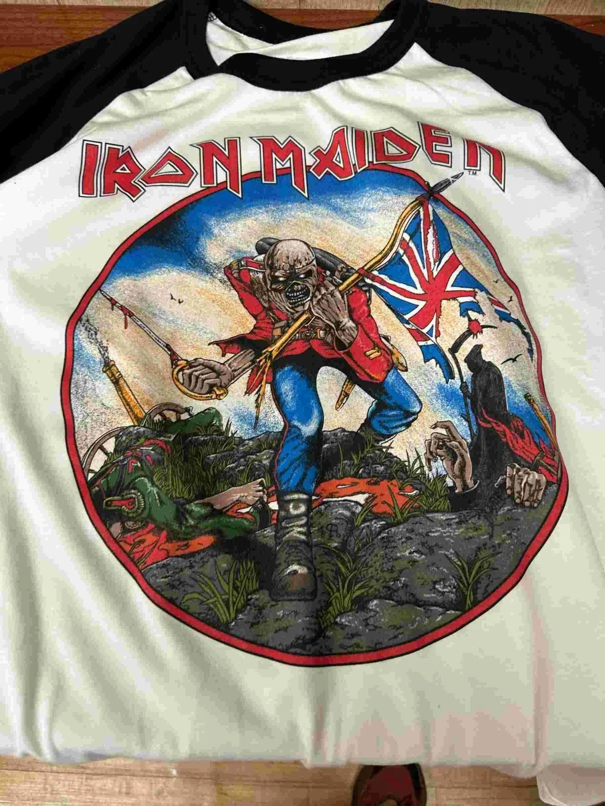 Iron Maiden British Metal Ounslaught 1983 Raglan S to - Adult & Kids T-Shirts, Sweatshirts & Hoodies apparel design preview 1