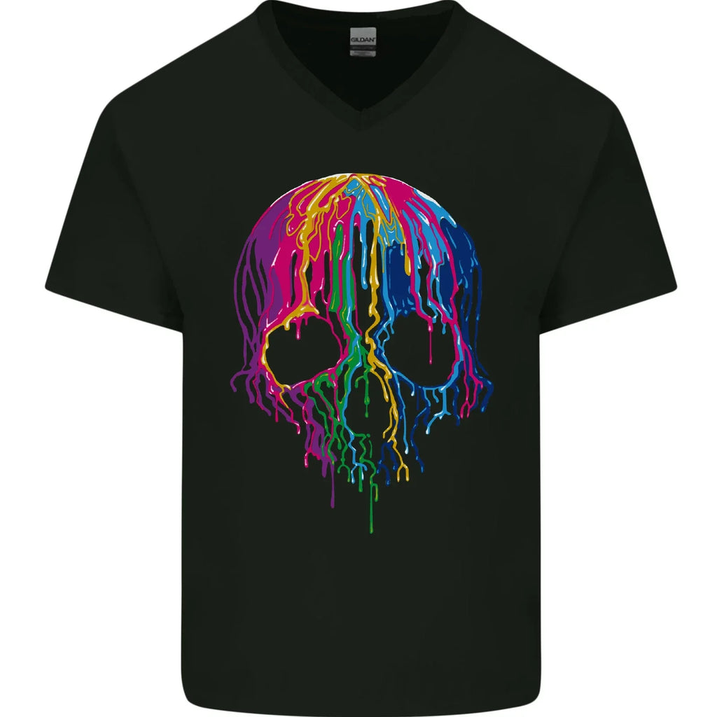 Melting Skull Biker Motorcycle Gothic Mens V-Neck - Adult & Kids T-Shirts, Sweatshirts & Hoodies apparel design preview 1