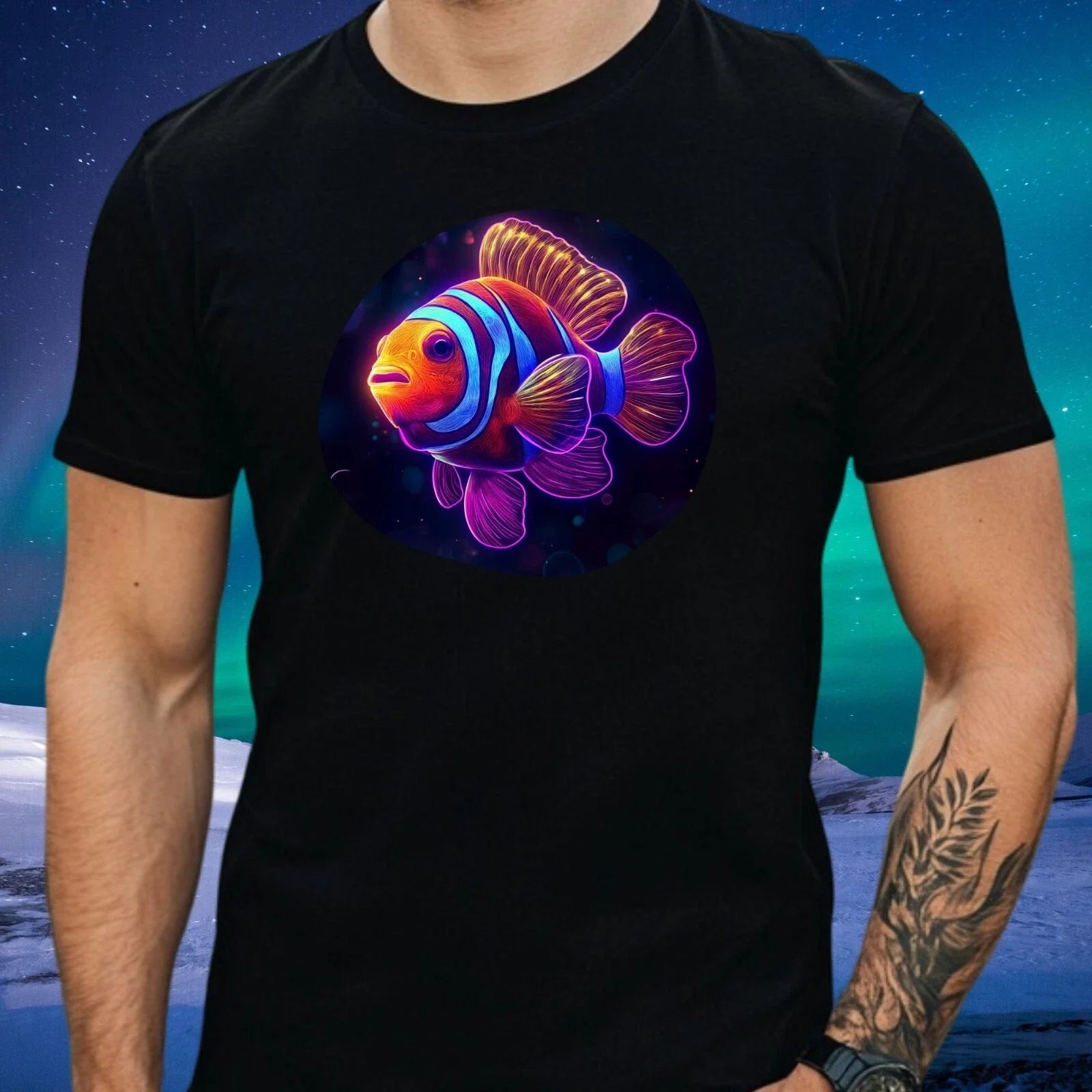 Mens Clownfish Neon Motif Cotton Size XS to 5XL - Adult & Kids T-Shirts, Sweatshirts & Hoodies apparel design preview 1