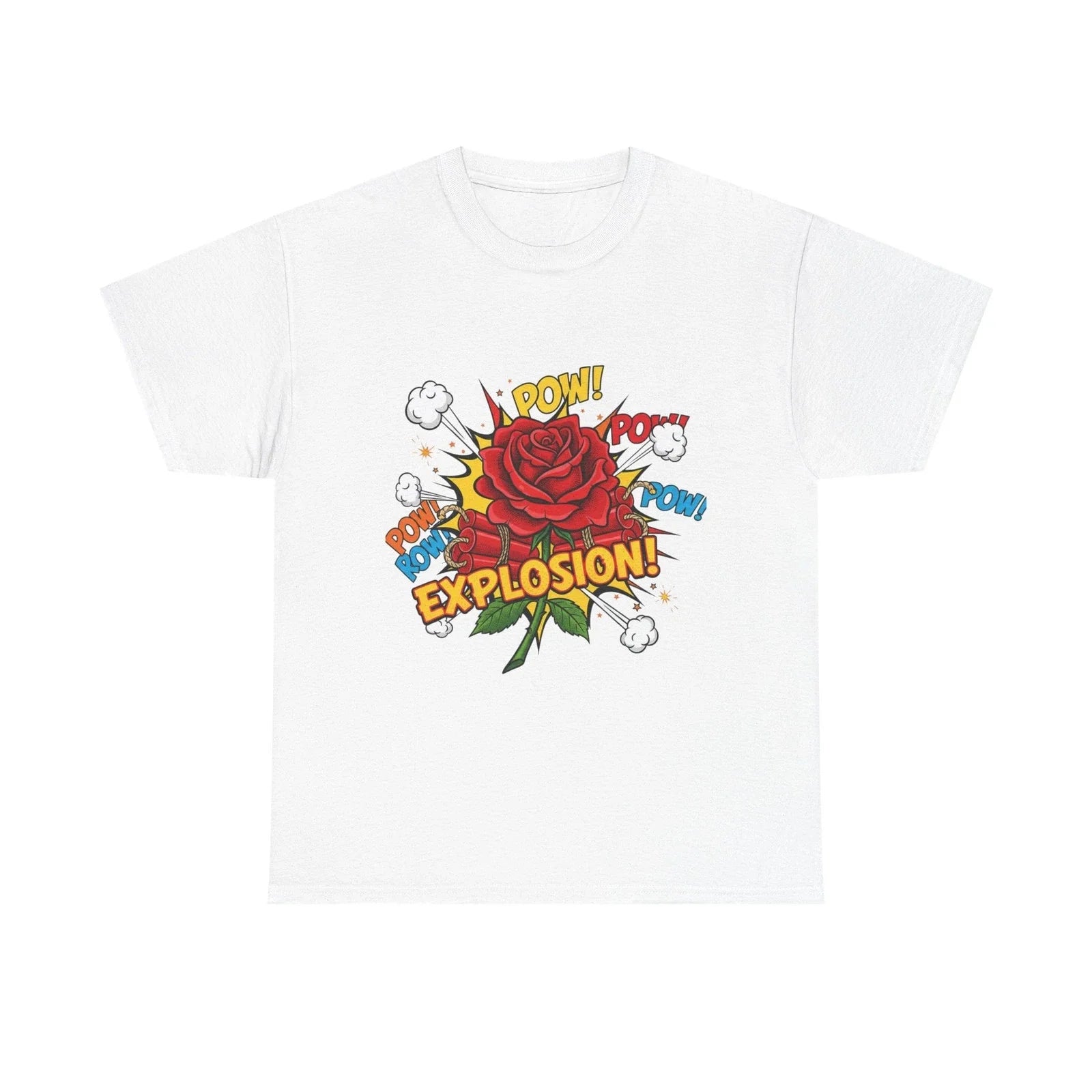 Camiseta Explosión de Rosas. Arte Pop Cómic, ¡Pow! - Adult & Kids T-Shirts, Sweatshirts & Hoodies apparel design preview 1