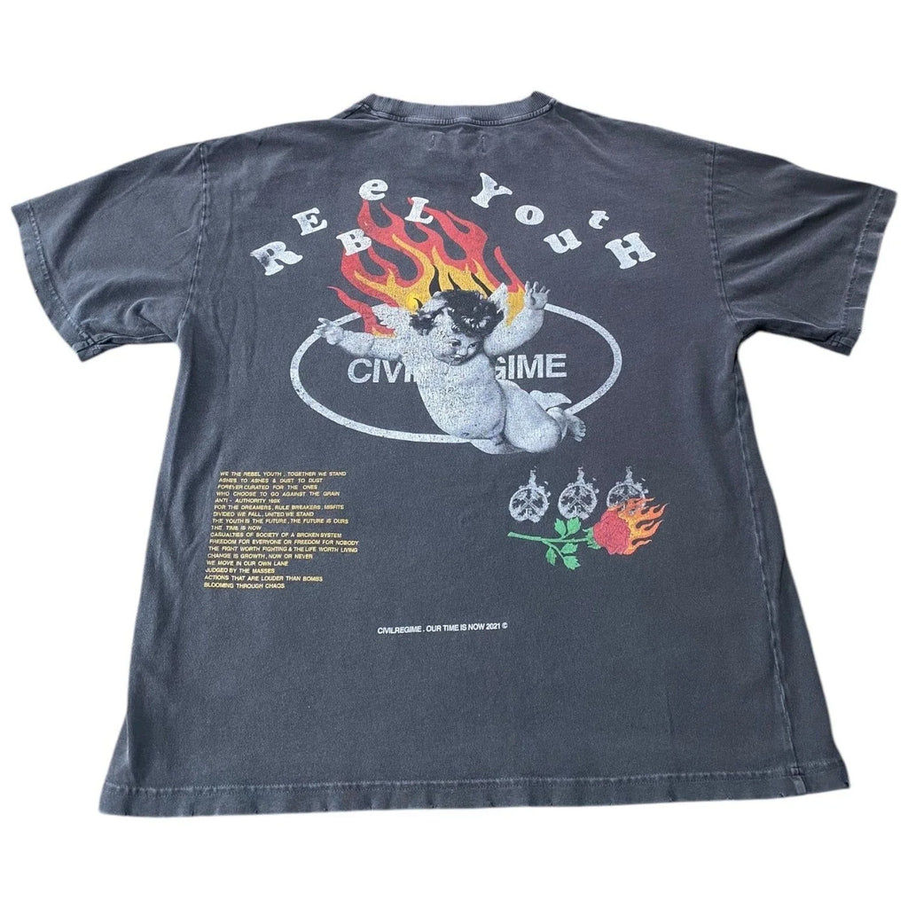 Civil Regime Rebel Youth Angel Fire Black Washed - Adult & Kids T-Shirts, Sweatshirts & Hoodies apparel design preview 1
