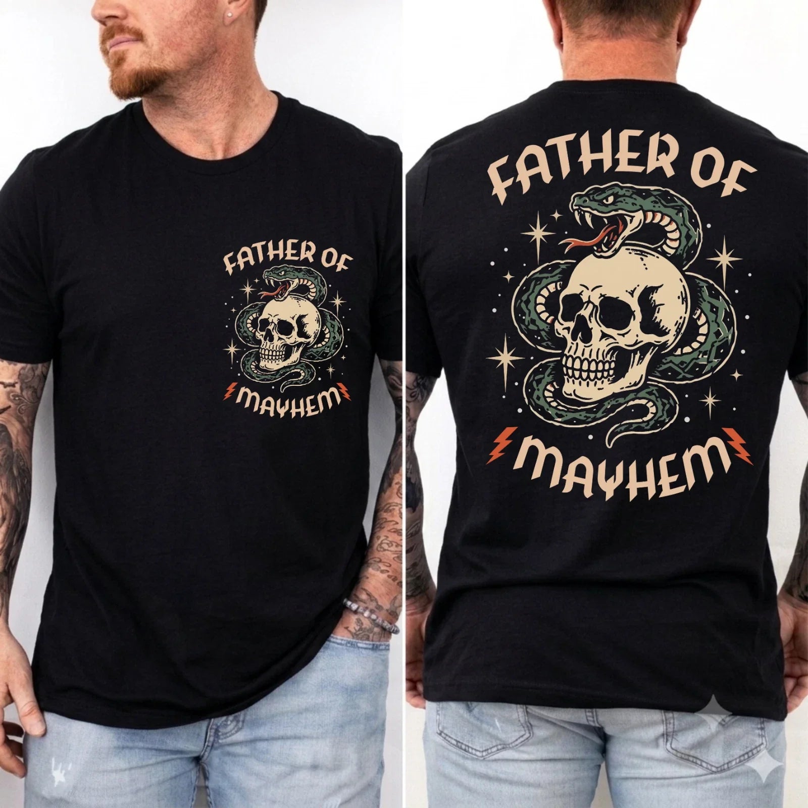 Father of Mayhem Mother Tattoo Style Skull Snake - Adult & Kids T-Shirts, Sweatshirts & Hoodies apparel design preview 1