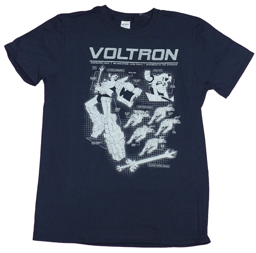 Voltron Mens Blue Print Schematics White Image - Adult & Kids T-Shirts, Sweatshirts & Hoodies apparel design preview 1