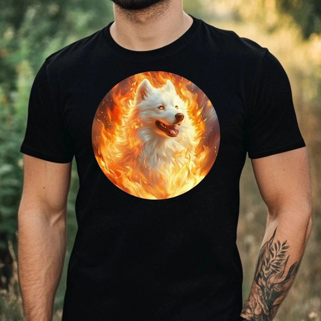 Mens Samoyed On Fire Motif Cotton Size XS to 5XL - Adult & Kids T-Shirts, Sweatshirts & Hoodies apparel design preview 1