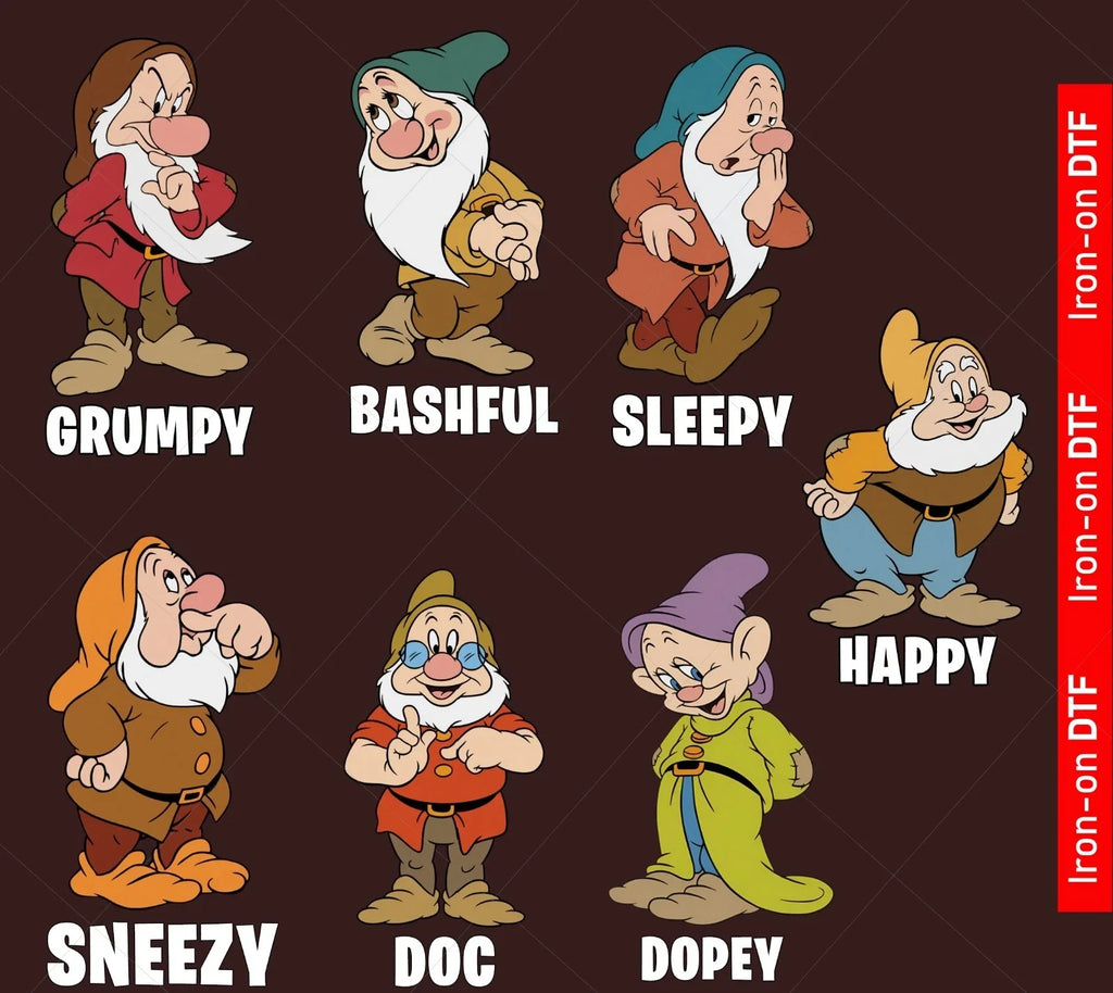 Seven 7 Dwarfs Snow White Happy Book Day Costume DTF - Adult & Kids T-Shirts, Sweatshirts & Hoodies apparel design preview 1
