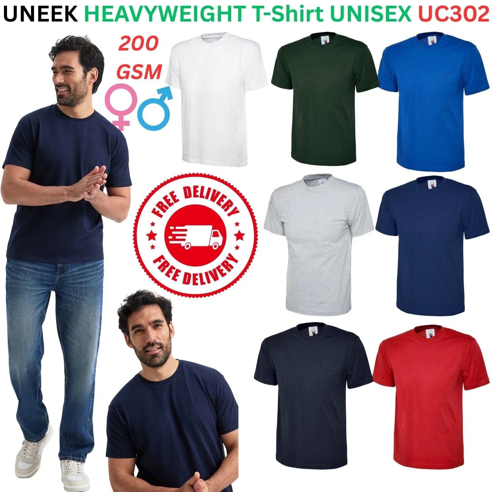 UNEEK UC302 Premium 100% Cotton Men's Plain Crew Neck - Adult & Kids T-Shirts, Sweatshirts & Hoodies apparel design preview 1