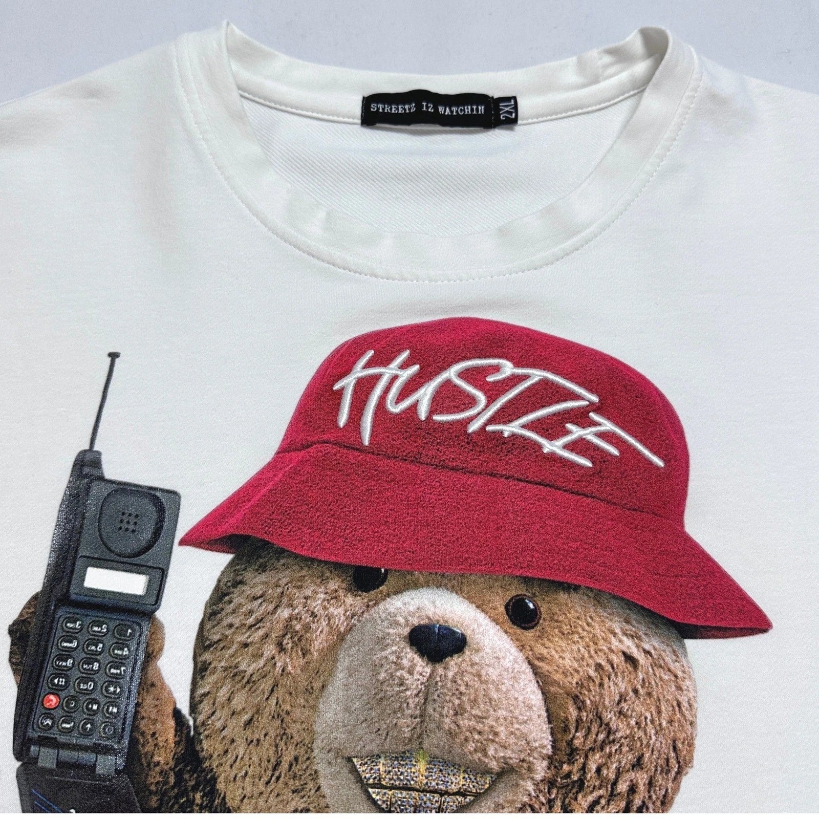 Streetz Iz Watchin Mens 2XL White Hustle Money Bear - Adult & Kids T-Shirts, Sweatshirts & Hoodies apparel design preview 1