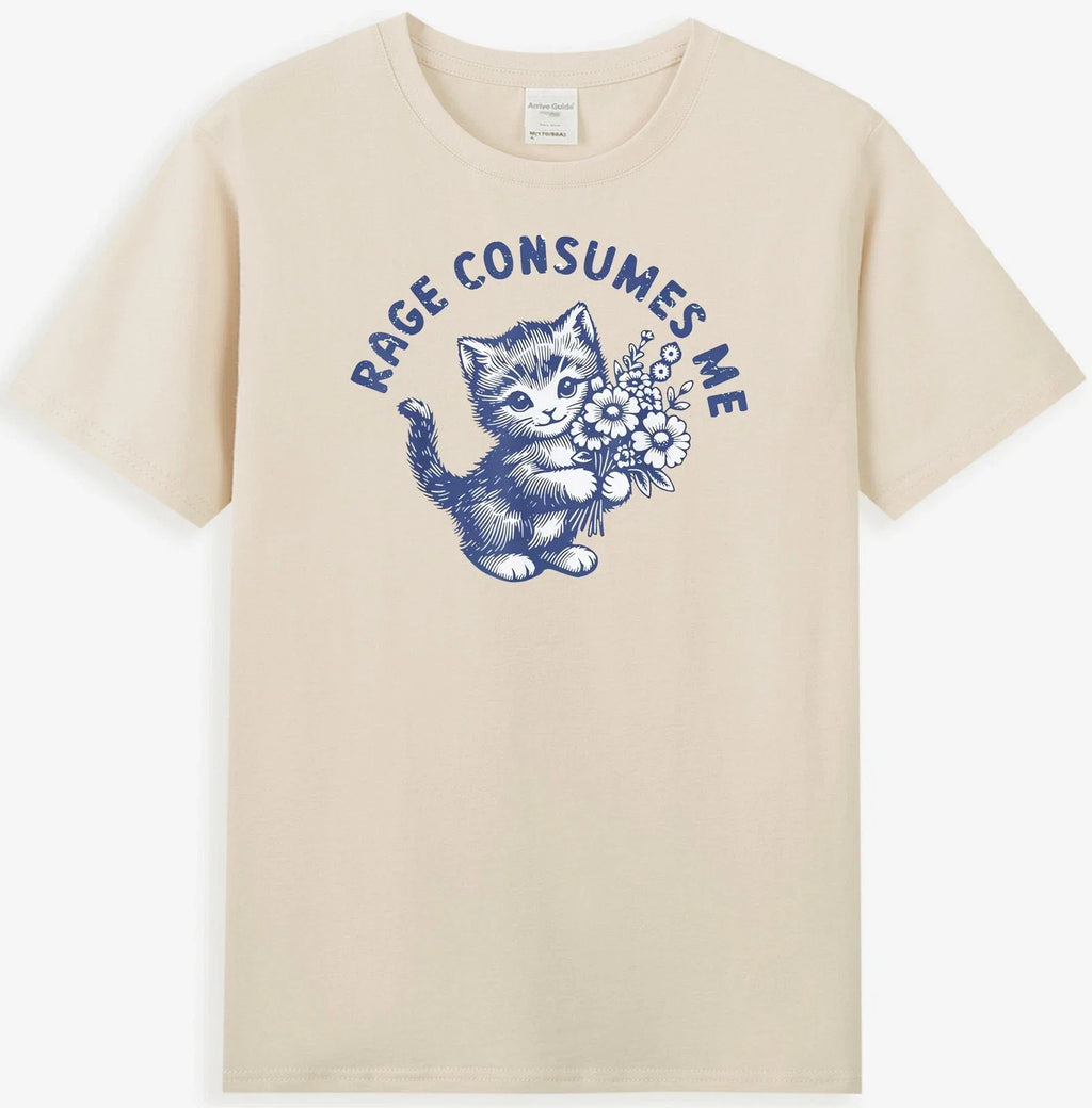 Rage Consumes Me Funny Kitty Cat With Flower Graphic - Adult & Kids T-Shirts, Sweatshirts & Hoodies apparel design preview 1