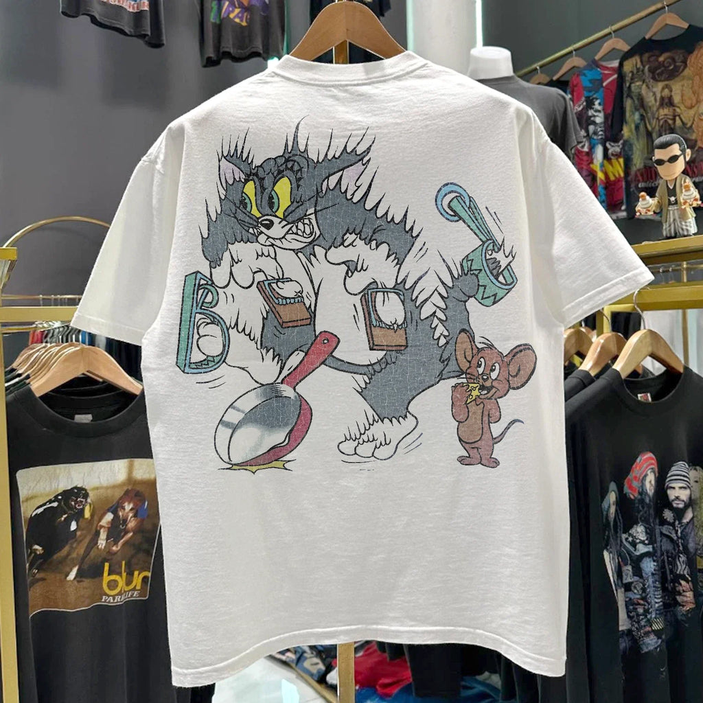 90s Tom And Jerry Promo White XXL - Adult & Kids T-Shirts, Sweatshirts & Hoodies apparel design preview 1