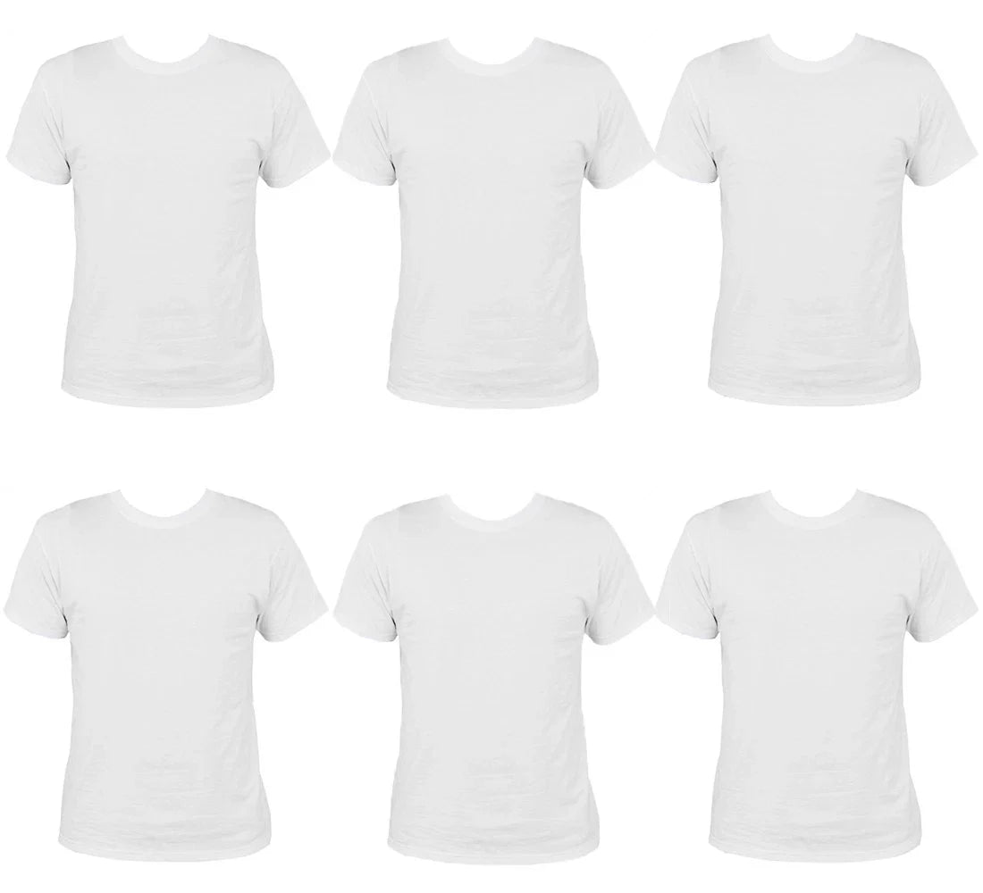 PACK OF 6 MENS WHITE CREW NECK 100% COTTON ADULT - Adult & Kids T-Shirts, Sweatshirts & Hoodies apparel design preview 1