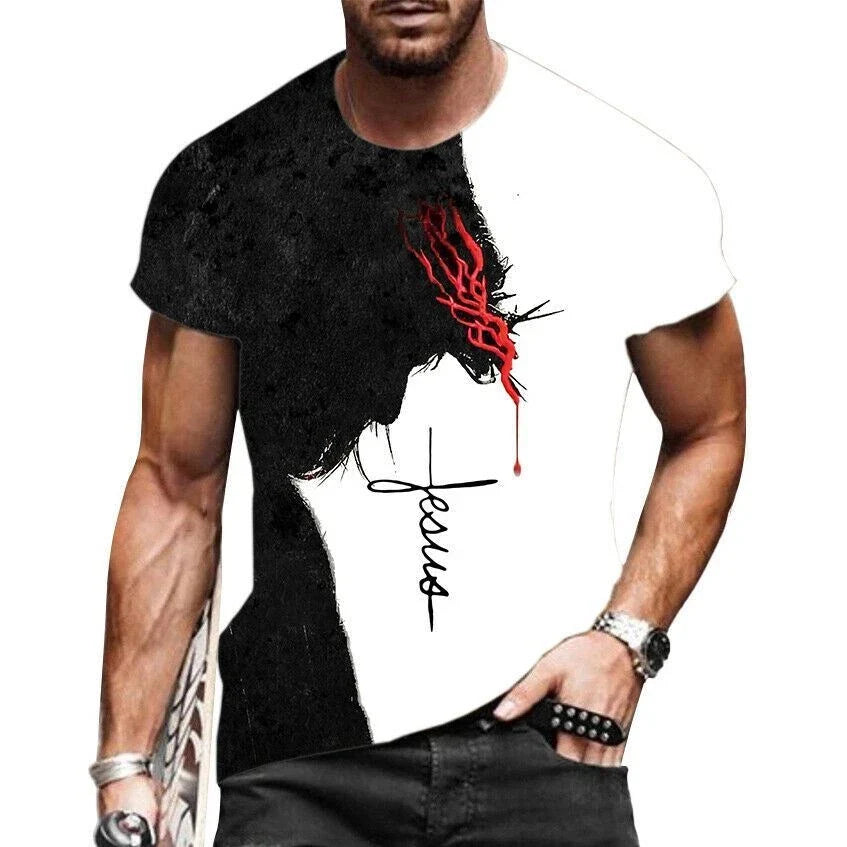 Men Short Sleeve Jesus Cross Christian Black White - Adult & Kids T-Shirts, Sweatshirts & Hoodies apparel design preview 1