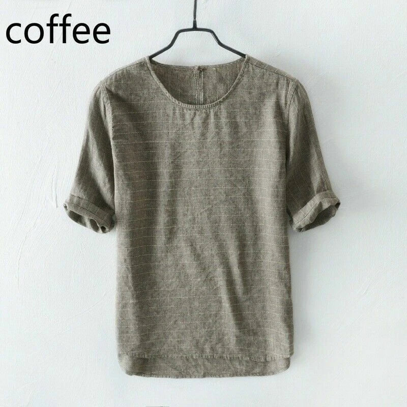 Men Striped Linen Cotton Top Short Sleeve Casual - Adult & Kids T-Shirts, Sweatshirts & Hoodies apparel design preview 1