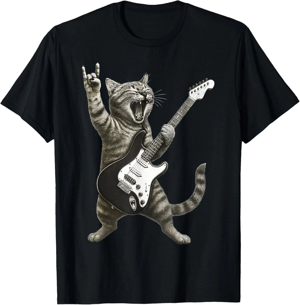 Funny Cat Playing Guitar Rock and Roll Video Games - Adult & Kids T-Shirts, Sweatshirts & Hoodies apparel design preview 1