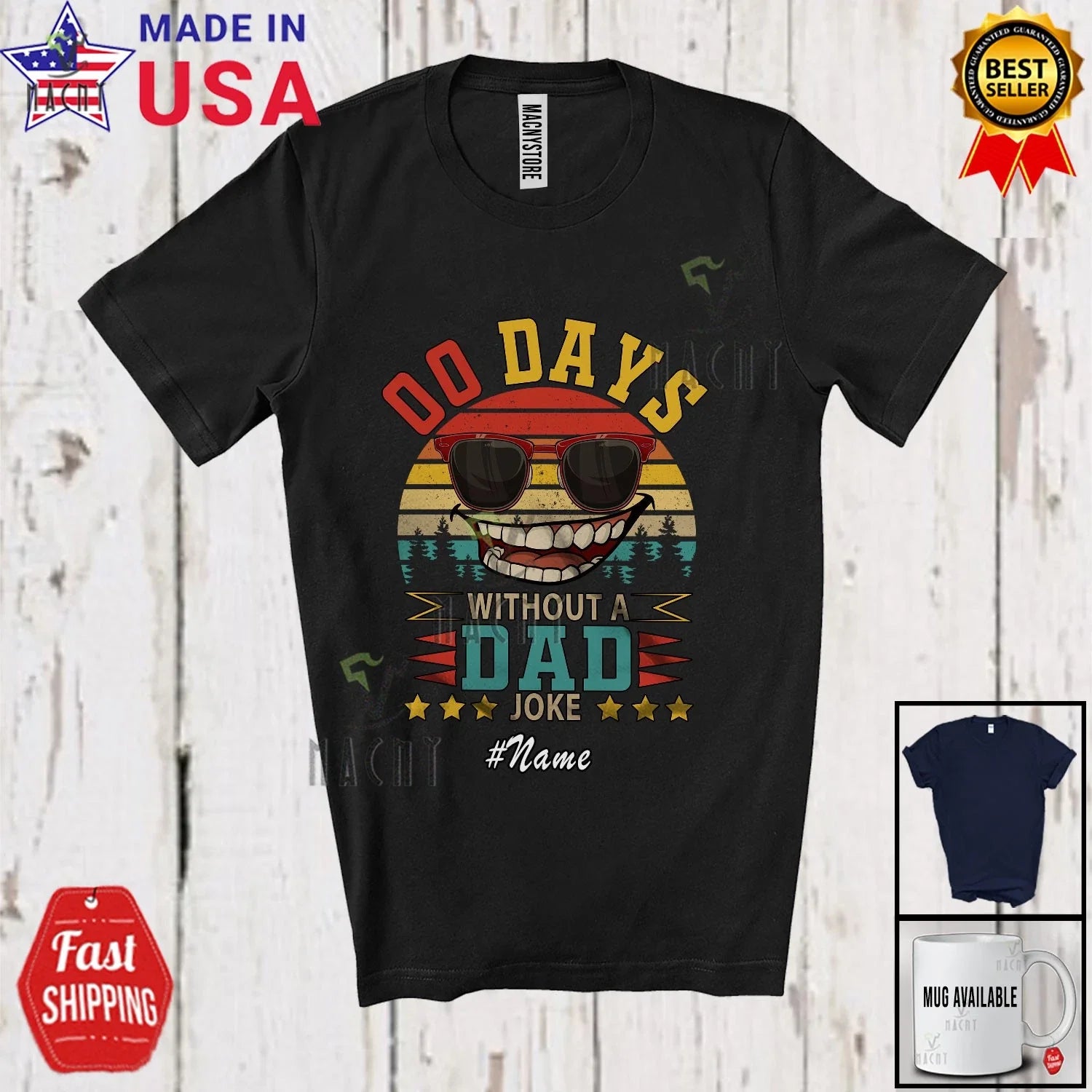 Custom Name Retro 0 Days Without Dad Joke; Father's - Adult & Kids T-Shirts, Sweatshirts & Hoodies apparel design preview 1