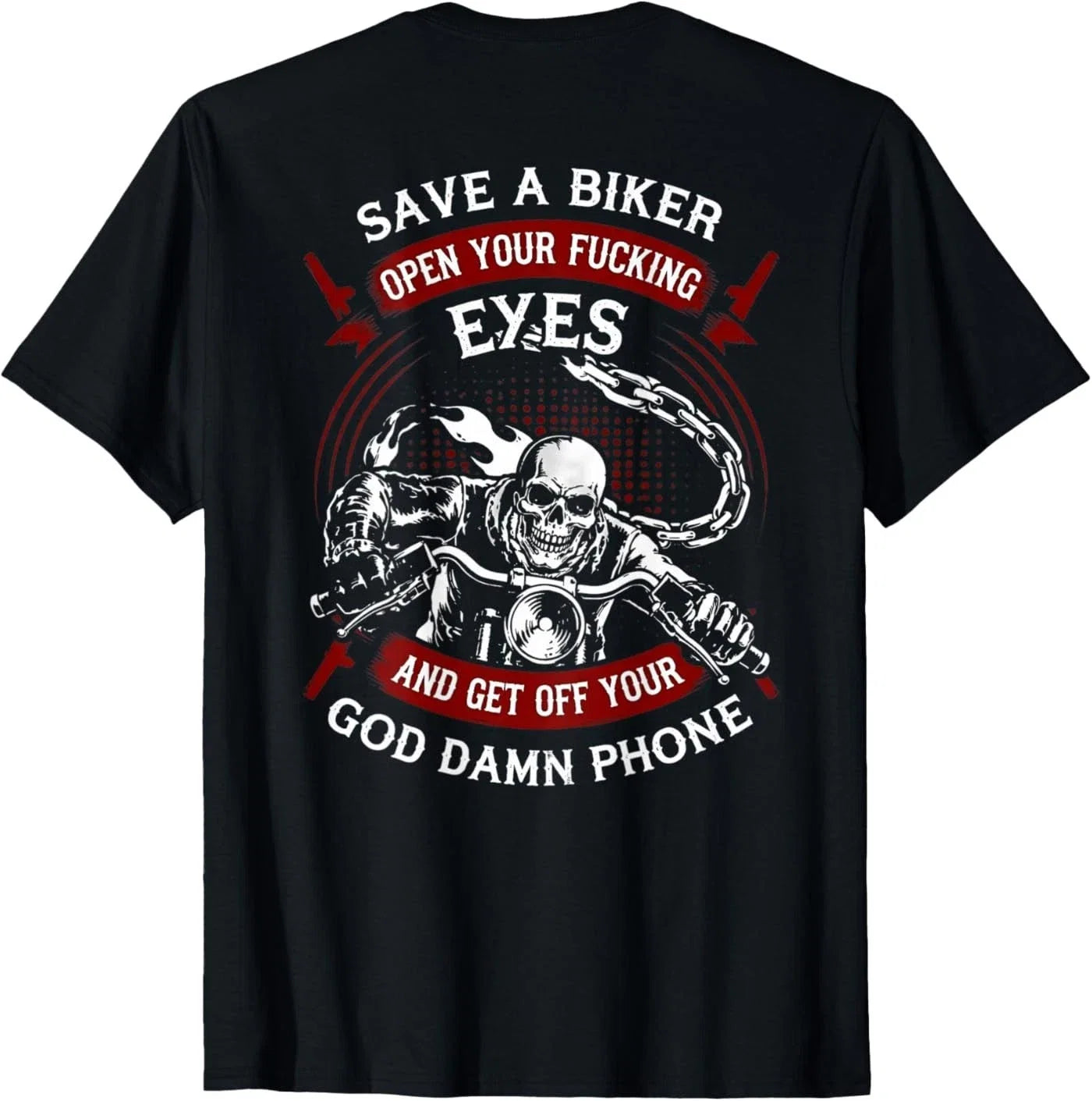 Save A Biker Open Your Eyes Get Off Phone Skull - Adult & Kids T-Shirts, Sweatshirts & Hoodies apparel design preview 1