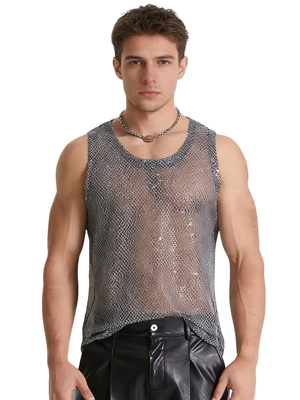 Men Top Silver Vest See-Through Tank Nightclub - Adult & Kids T-Shirts, Sweatshirts & Hoodies apparel design preview 1