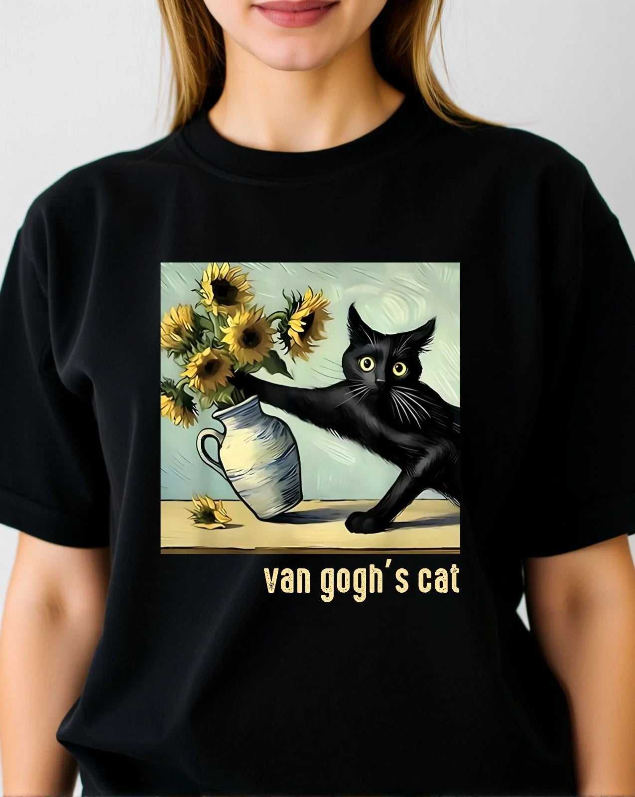 Funny Artwork Black Cat Sunflower Van Goghs Painting - Adult & Kids T-Shirts, Sweatshirts & Hoodies apparel design preview 1