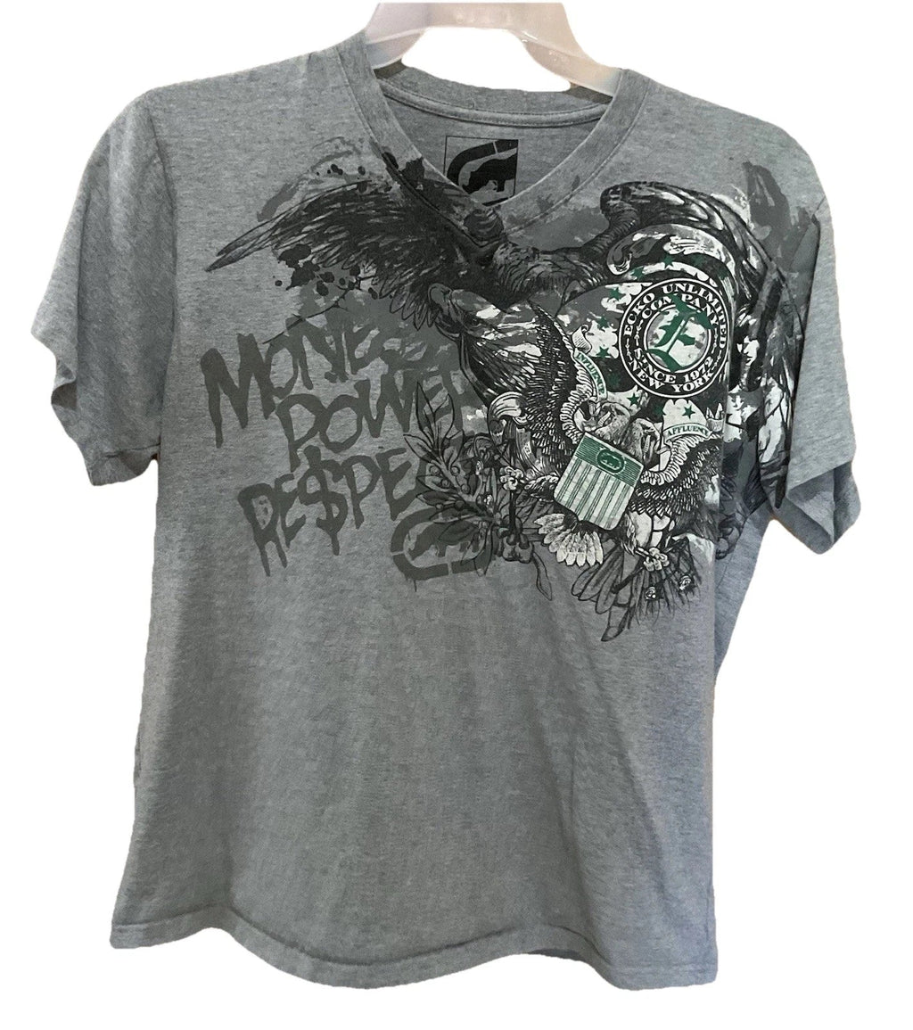 Ecko Unltd MMA Style Gray Large L V Neck "Money Power - Adult & Kids T-Shirts, Sweatshirts & Hoodies apparel design preview 1