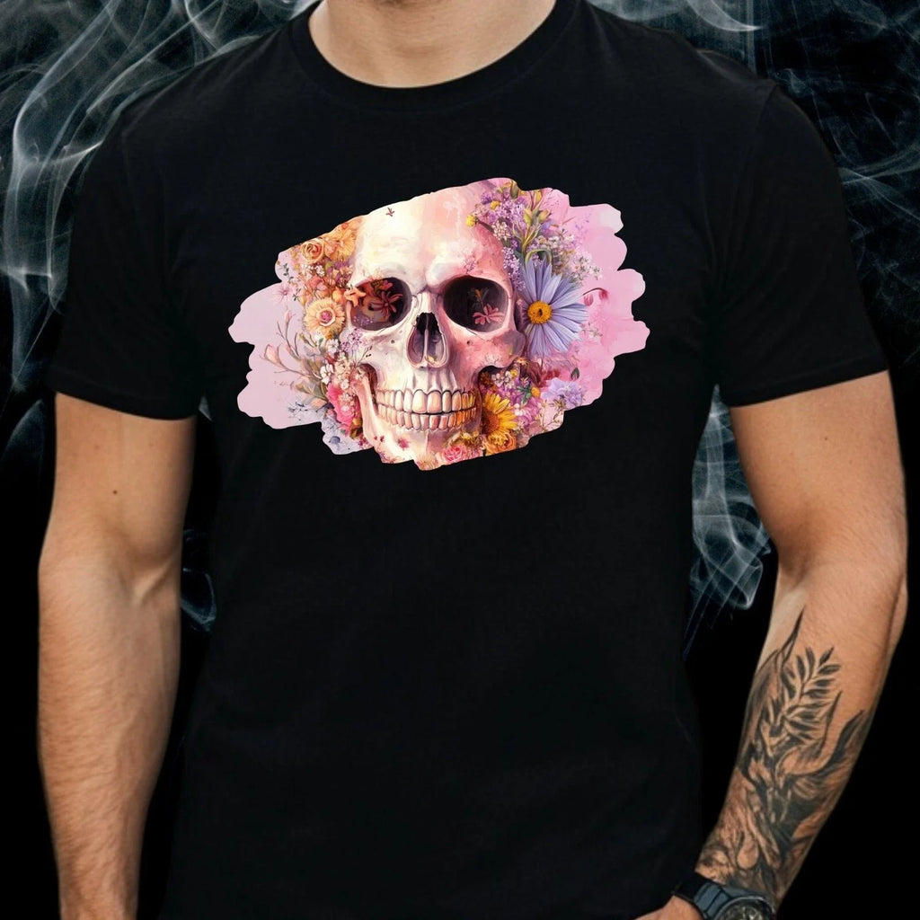Mens Pastel Floral Skull Motif Cotton Size XS to 5XL - Adult & Kids T-Shirts, Sweatshirts & Hoodies apparel design preview 1