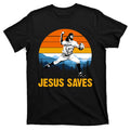 Jesus Saves Retro Baseball Pitcher - Adult & Kids T-Shirts, Sweatshirts & Hoodies apparel design preview 1