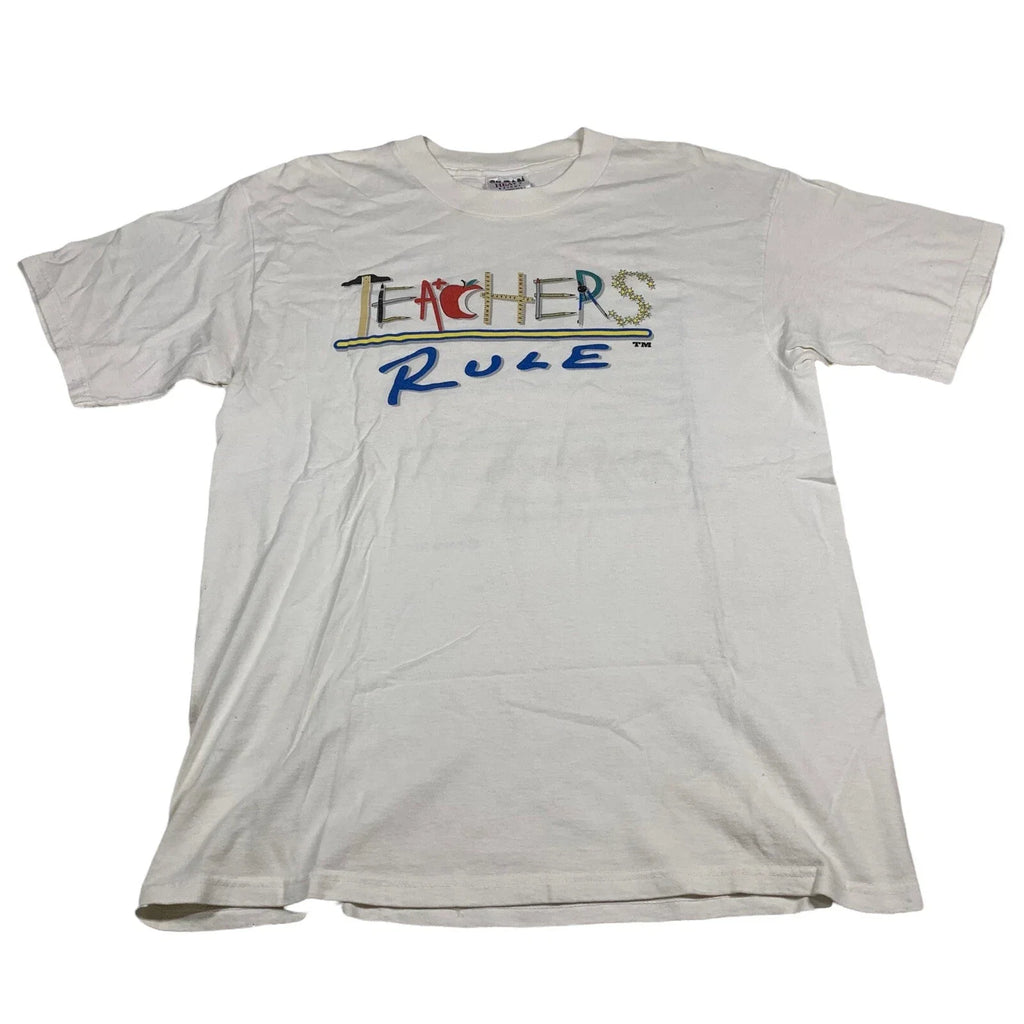 Vintage 90's Teachers Rule White Sz L Funny Joke - Adult & Kids T-Shirts, Sweatshirts & Hoodies apparel design preview 1