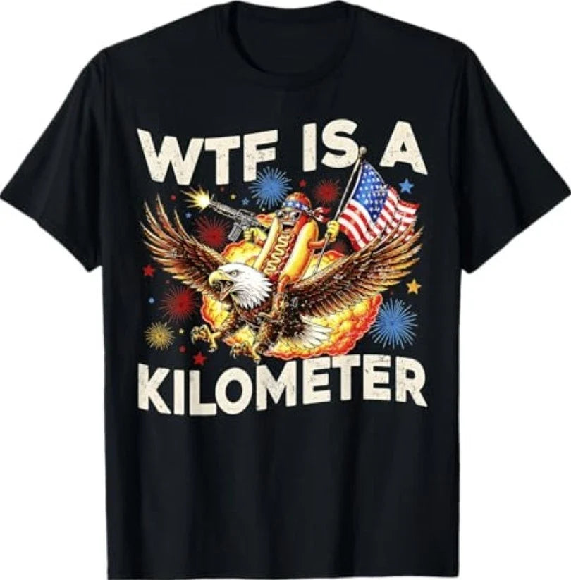 WTF is A Kilometer Funny Hot Dog Riding Eagle 4th of - Adult & Kids T-Shirts, Sweatshirts & Hoodies apparel design preview 1