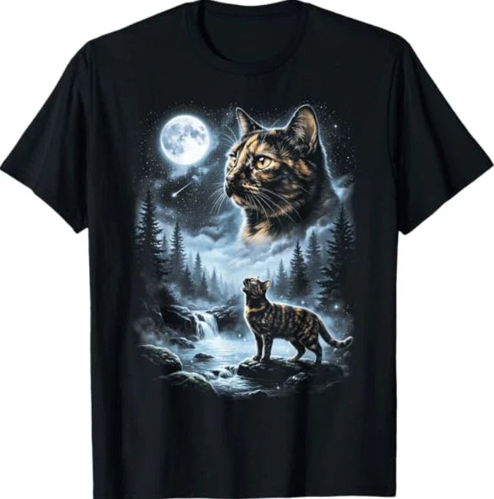 Tortoiseshell Cat Howling at Moon 90's Retro - Adult & Kids T-Shirts, Sweatshirts & Hoodies apparel design preview 1