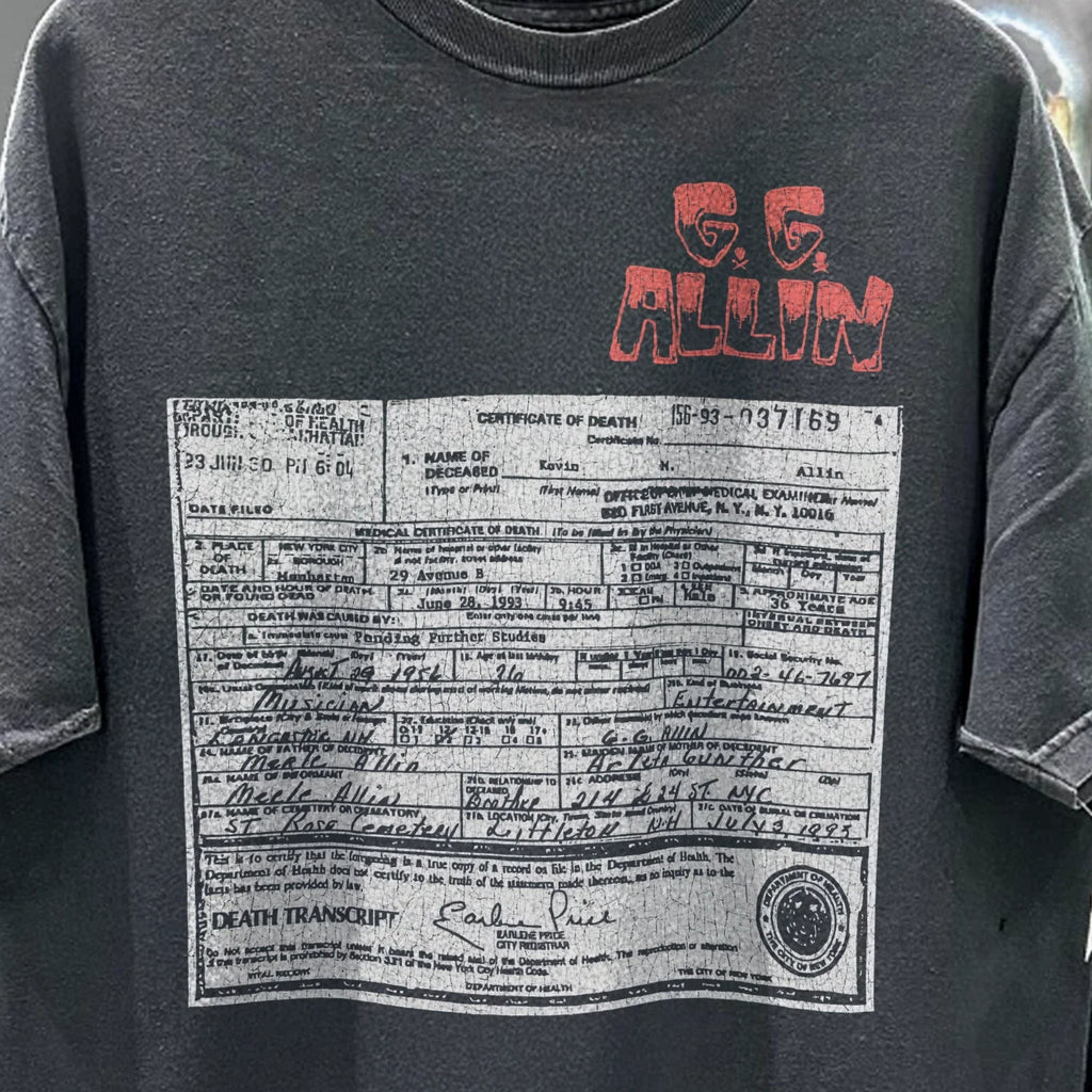 90s GG Allin Death Transcript Promo Black XXL - Adult & Kids T-Shirts, Sweatshirts & Hoodies apparel design preview 1