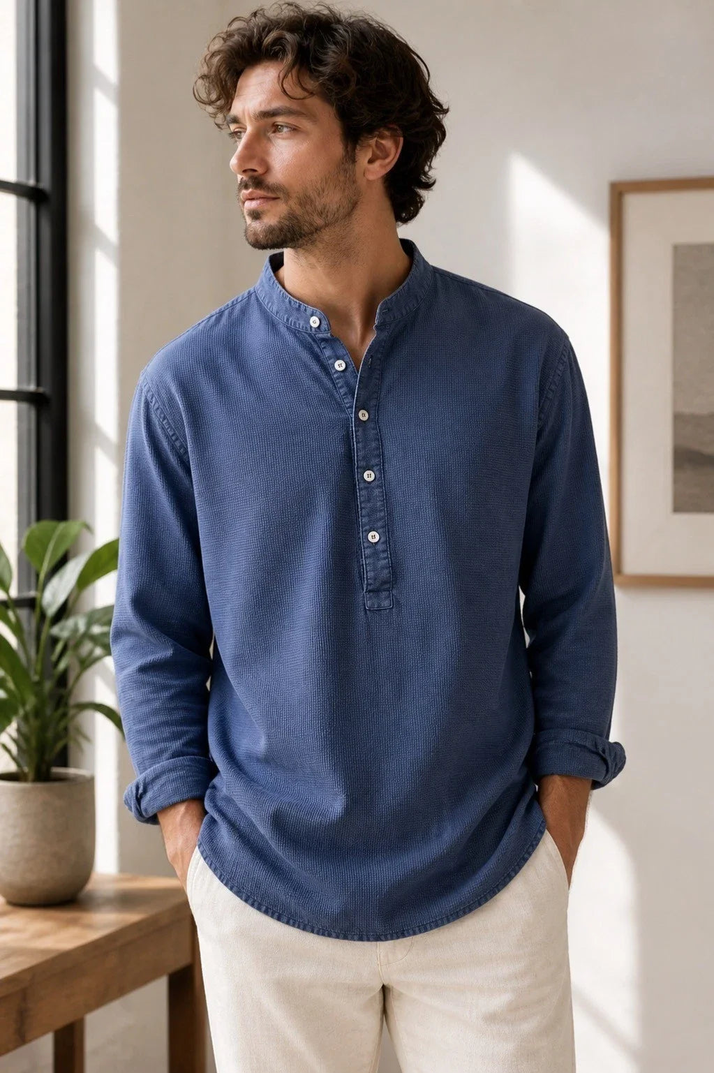 House of St Clair L Blue Henley Cotton Waffle USA - Adult & Kids T-Shirts, Sweatshirts & Hoodies apparel design preview 1