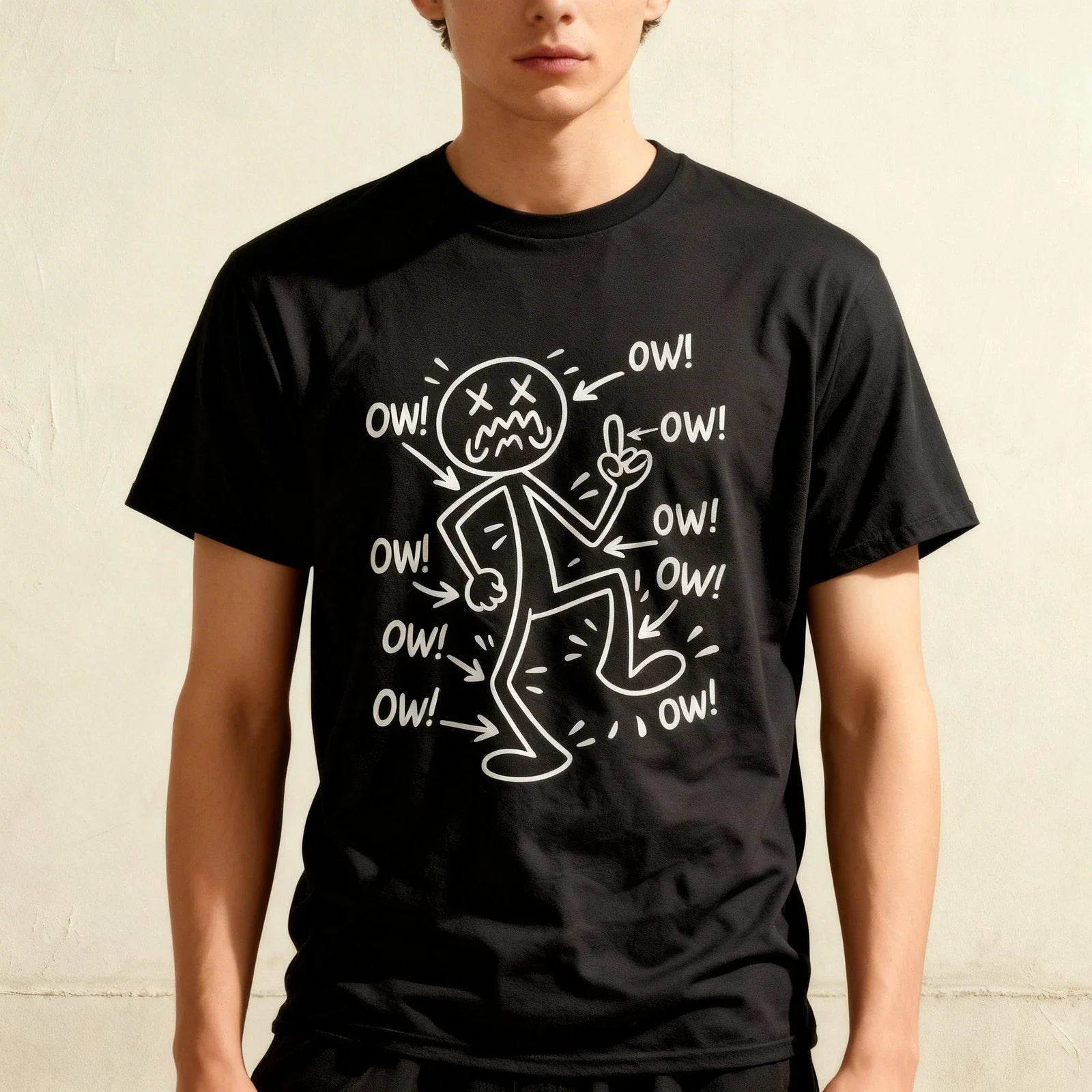 Ow Comedy Stick Character Funny Chronic Pain Meme - Adult & Kids T-Shirts, Sweatshirts & Hoodies apparel design preview 1