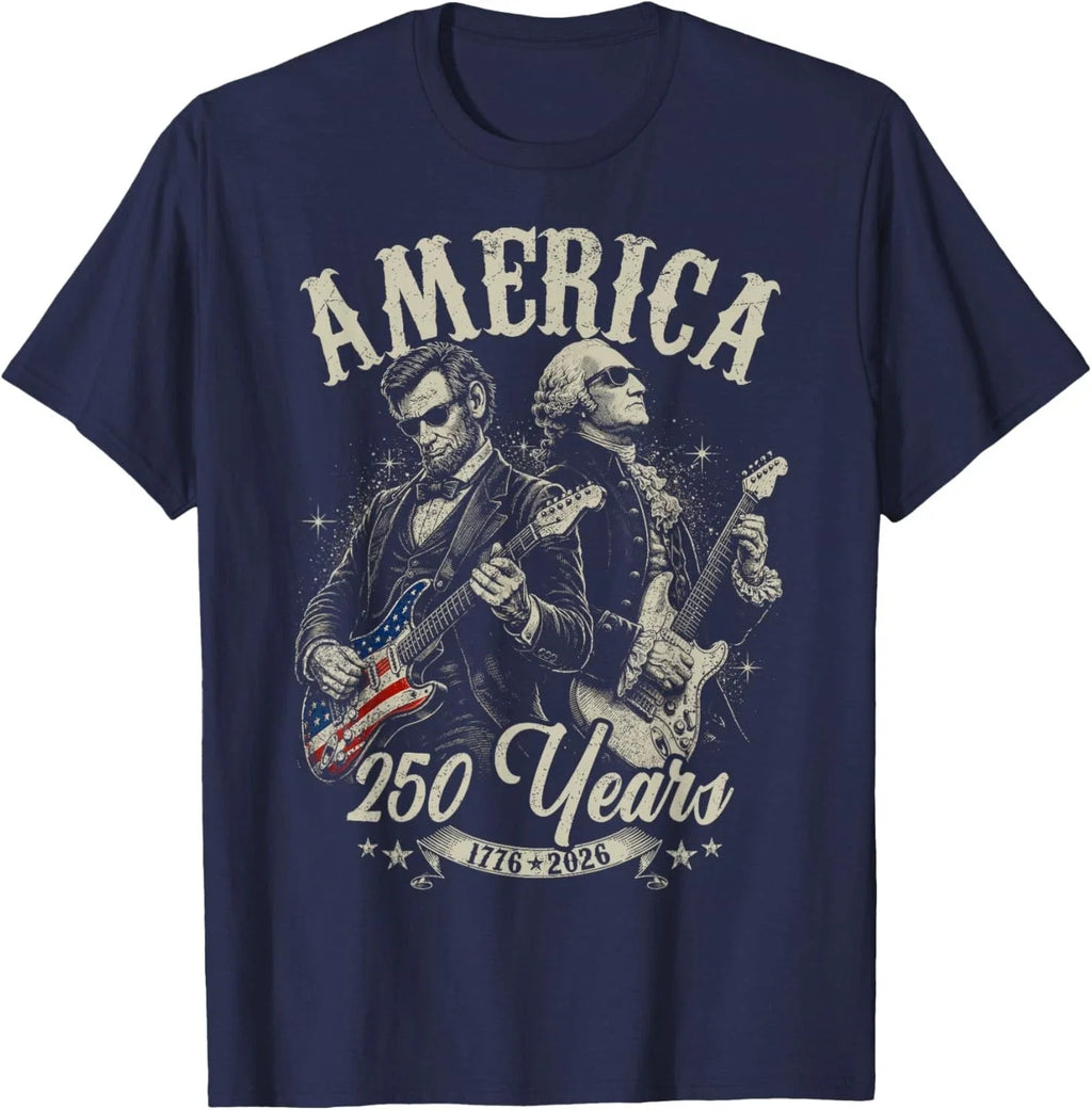 George Washington Lincoln Playing Guitar Abe 250th - Adult & Kids T-Shirts, Sweatshirts & Hoodies apparel design preview 1
