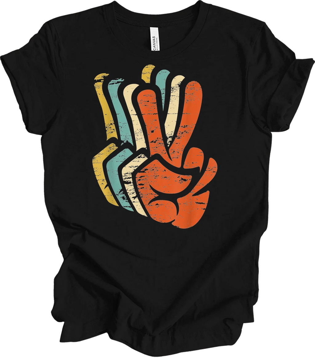 Retro Peace Sign Hand Vintage 70s Hippie Love Symbol - Adult & Kids T-Shirts, Sweatshirts & Hoodies apparel design preview 1