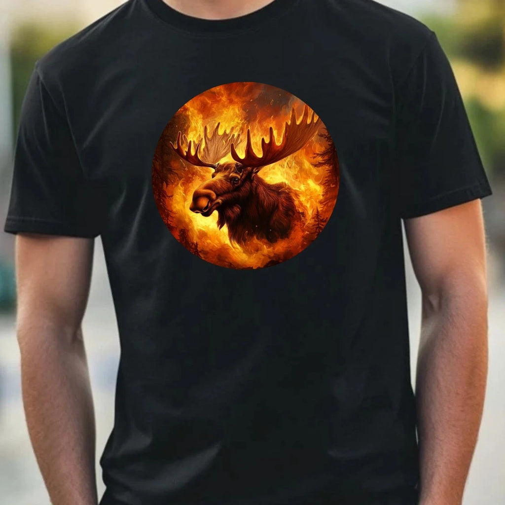 Mens Moose on Fire Motif Cotton Size XS to 5XL - Adult & Kids T-Shirts, Sweatshirts & Hoodies apparel design preview 1