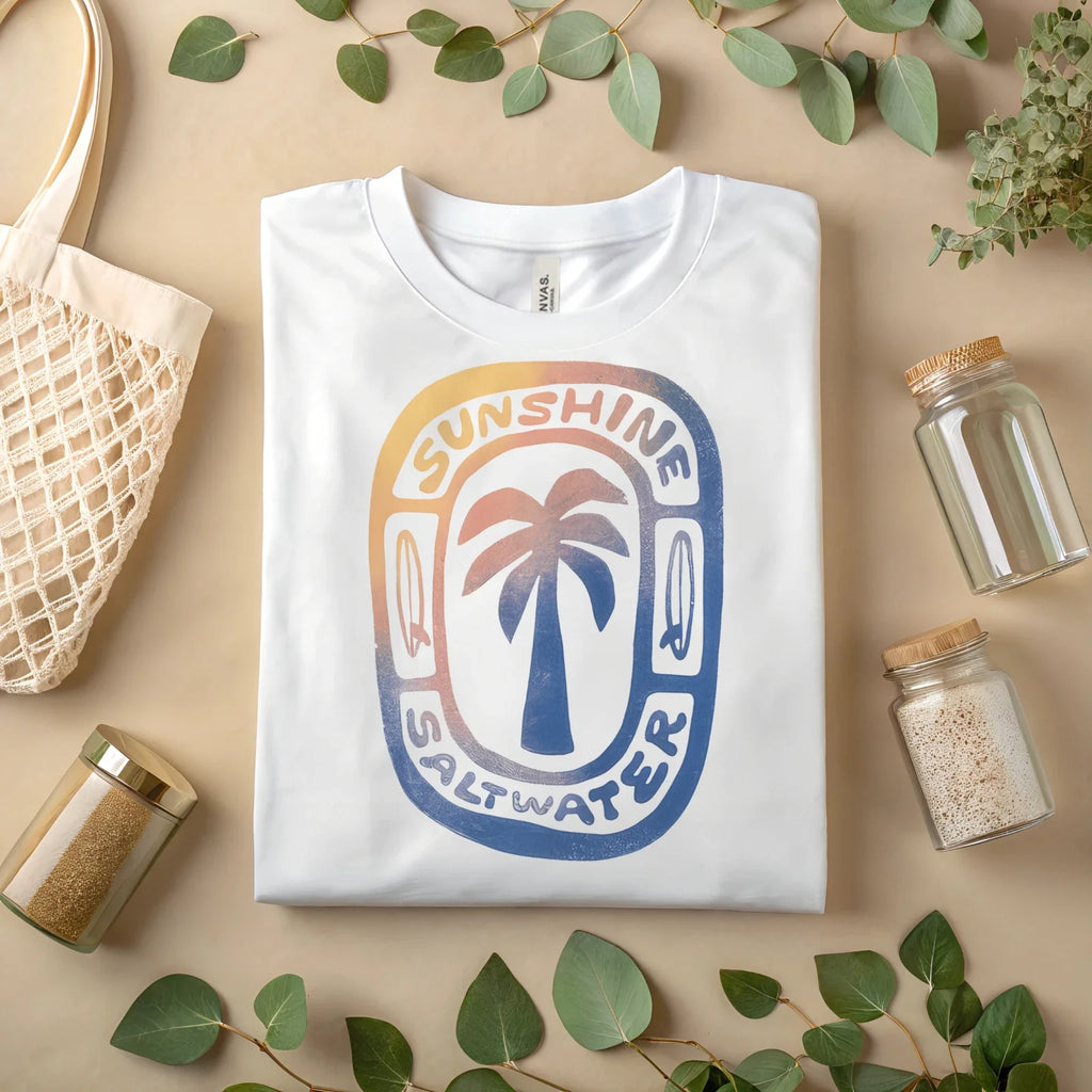 Sunshine Saltwater Retro Palm Tree Beach Vibes A460 - Adult & Kids T-Shirts, Sweatshirts & Hoodies apparel design preview 1