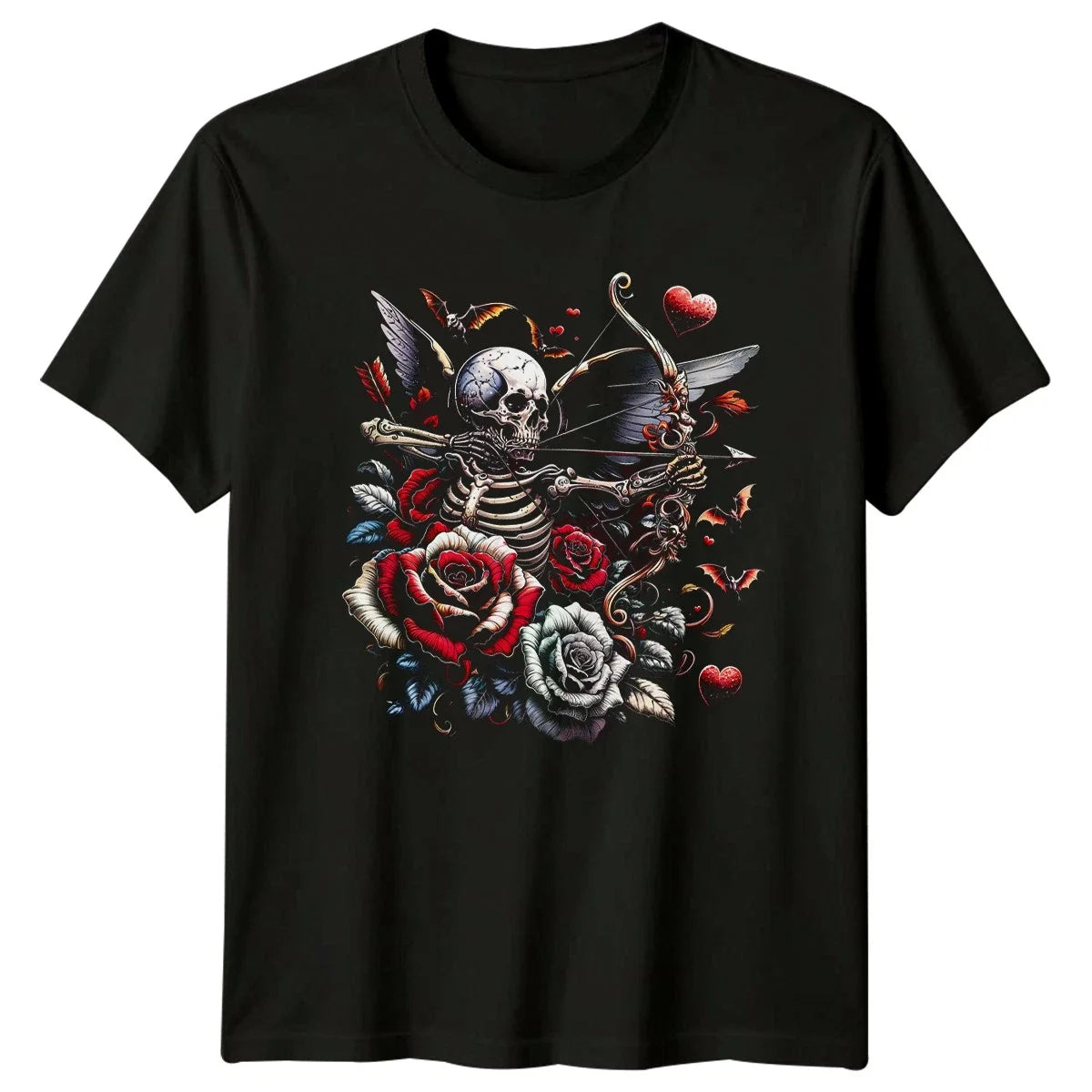 Gothic Skeleton Cupid With Roses Dark Romance Art - Adult & Kids T-Shirts, Sweatshirts & Hoodies apparel design preview 1