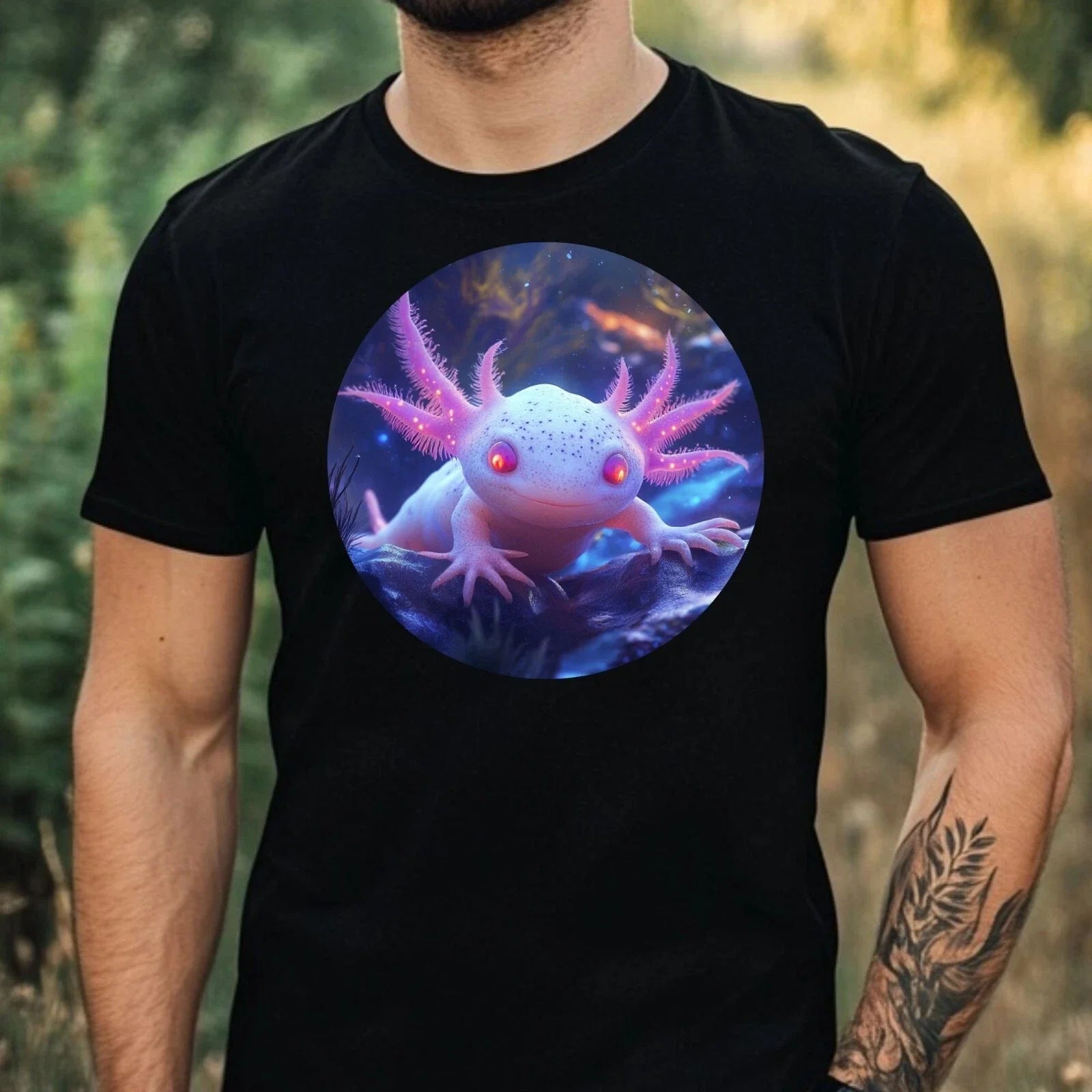 Mens Axolotl Glowing Eyes Print Cotton Size XS to 5XL - Adult & Kids T-Shirts, Sweatshirts & Hoodies apparel design preview 1
