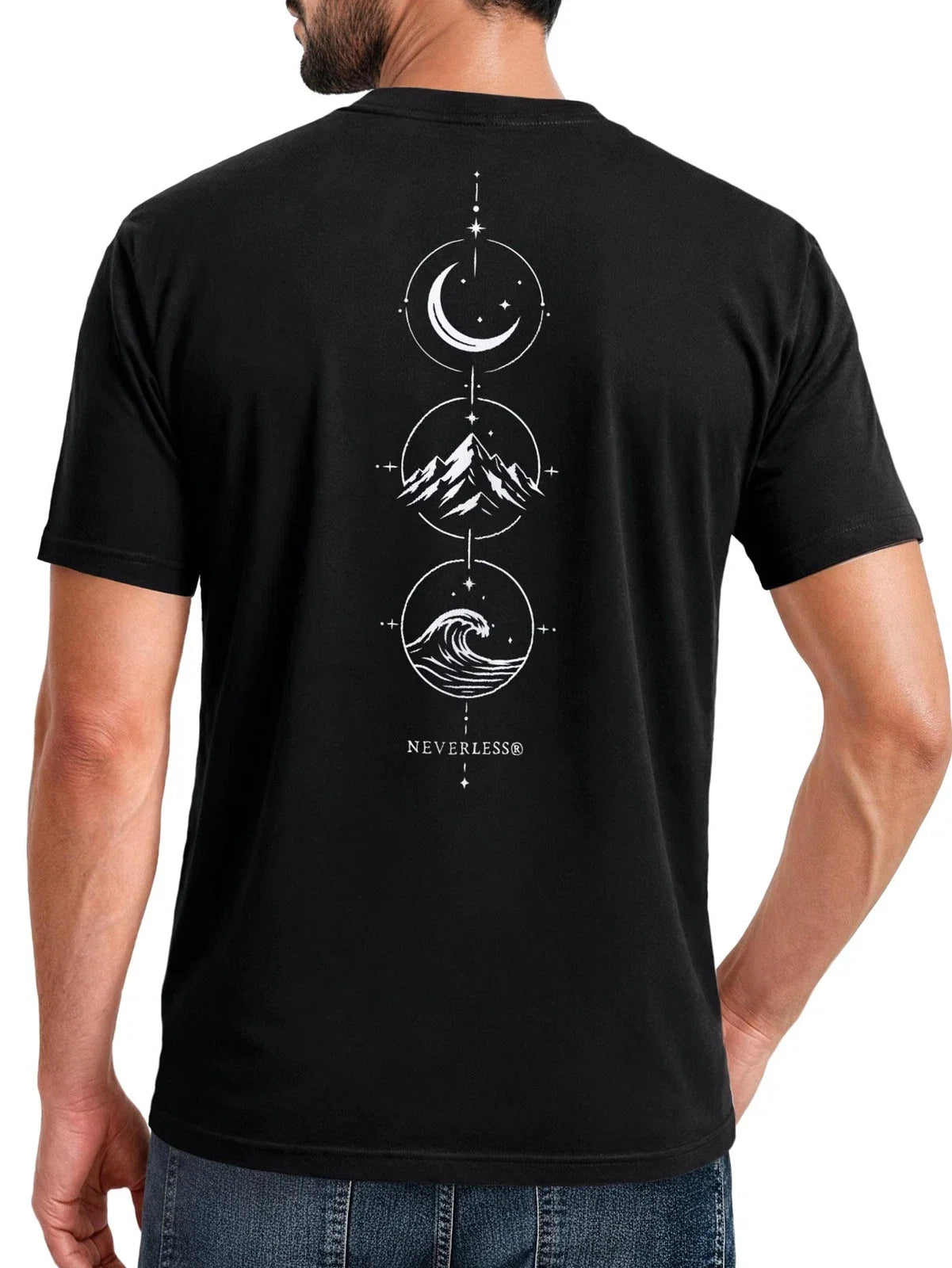 Men's Back Print Mountain Moon Wave Cotton Men - Adult & Kids T-Shirts, Sweatshirts & Hoodies apparel design preview 1